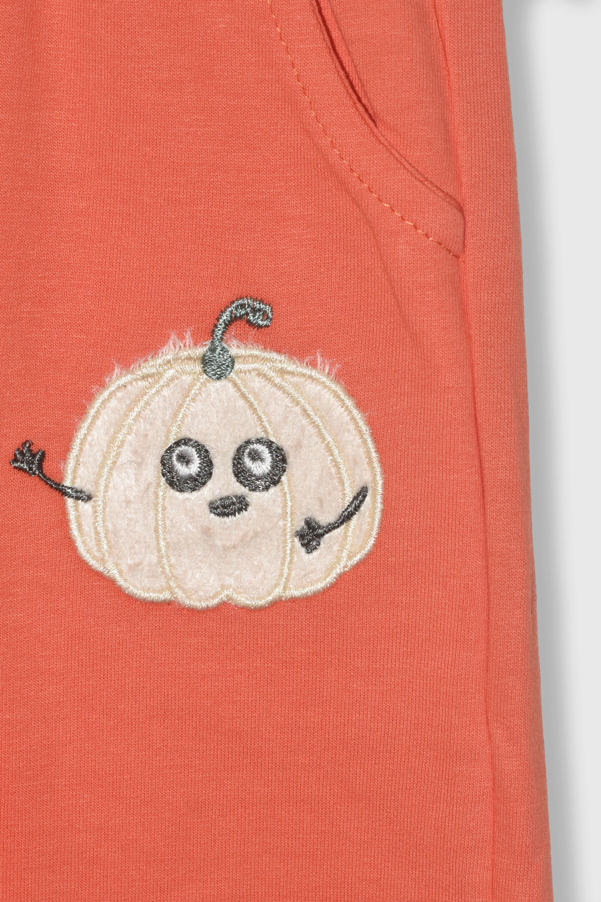 Erkek Çocuk %100 Pamuk Kabak Nakış Süzeneli Paça Lastikli Takım - 2150 - Turuncu