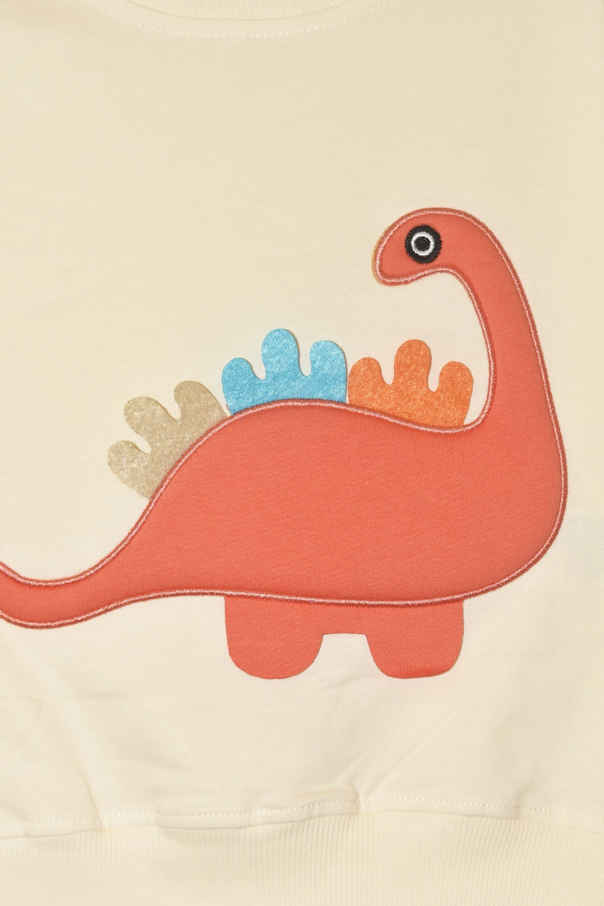 Erkek Çocuk %100 Pamuk Dinozor Nakışlı Paça Lastikli Cepli Trend Takım - 2145 - Bej-Turuncu