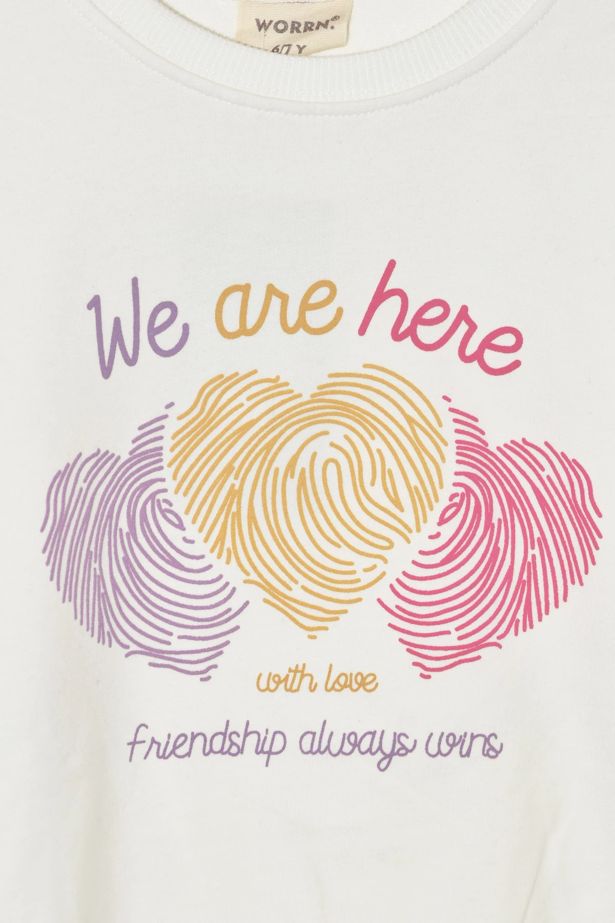 Kız Çocuk %100 Pamuk Kalp Desenli Bisiklet Yaka Trend Sweatshirt - 1022S - Beyaz