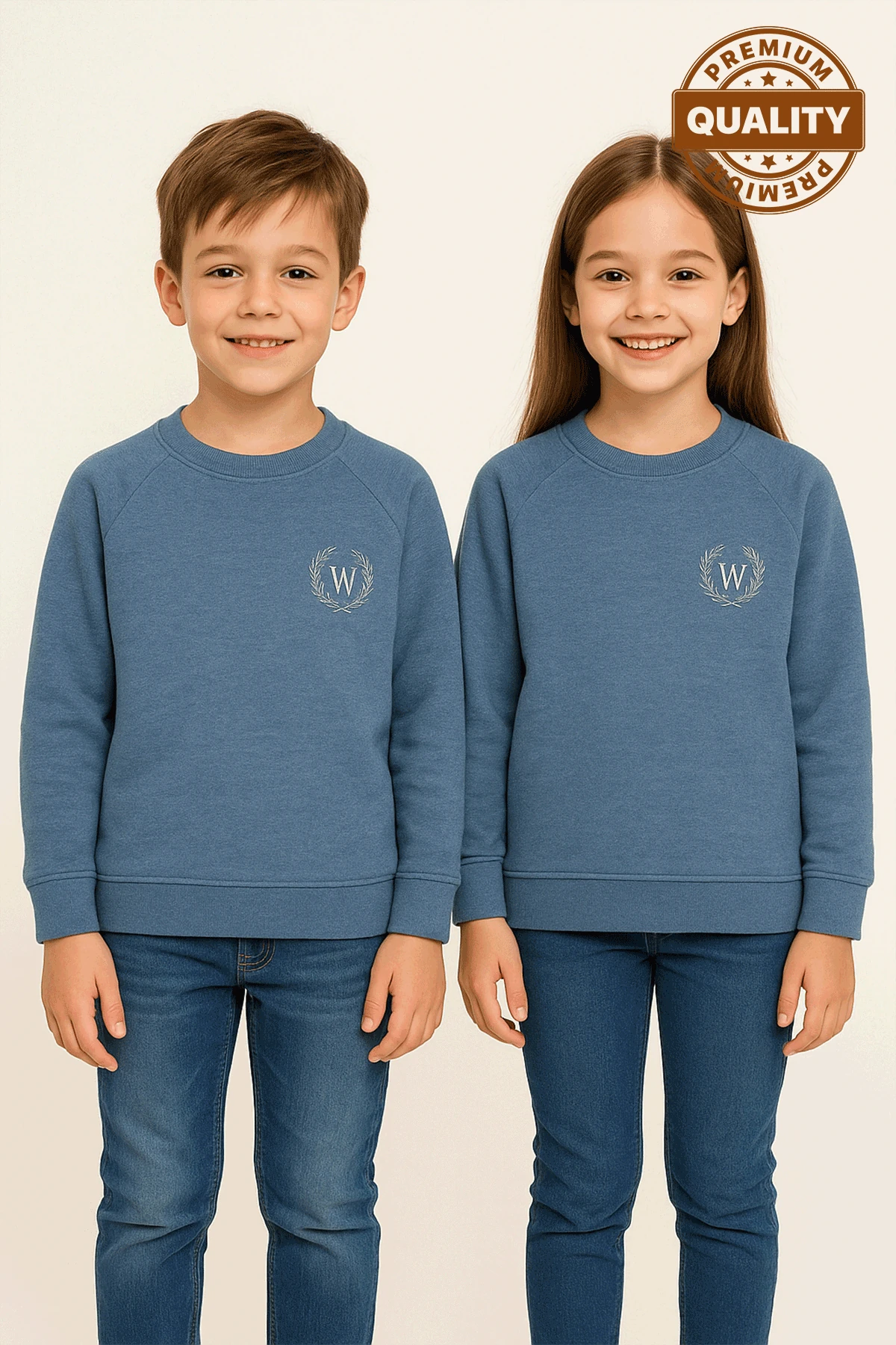 Erkek Kız Çocuk Reglan Kol Premium Kalite Sweatshirt - 1004/1005 - İndigo