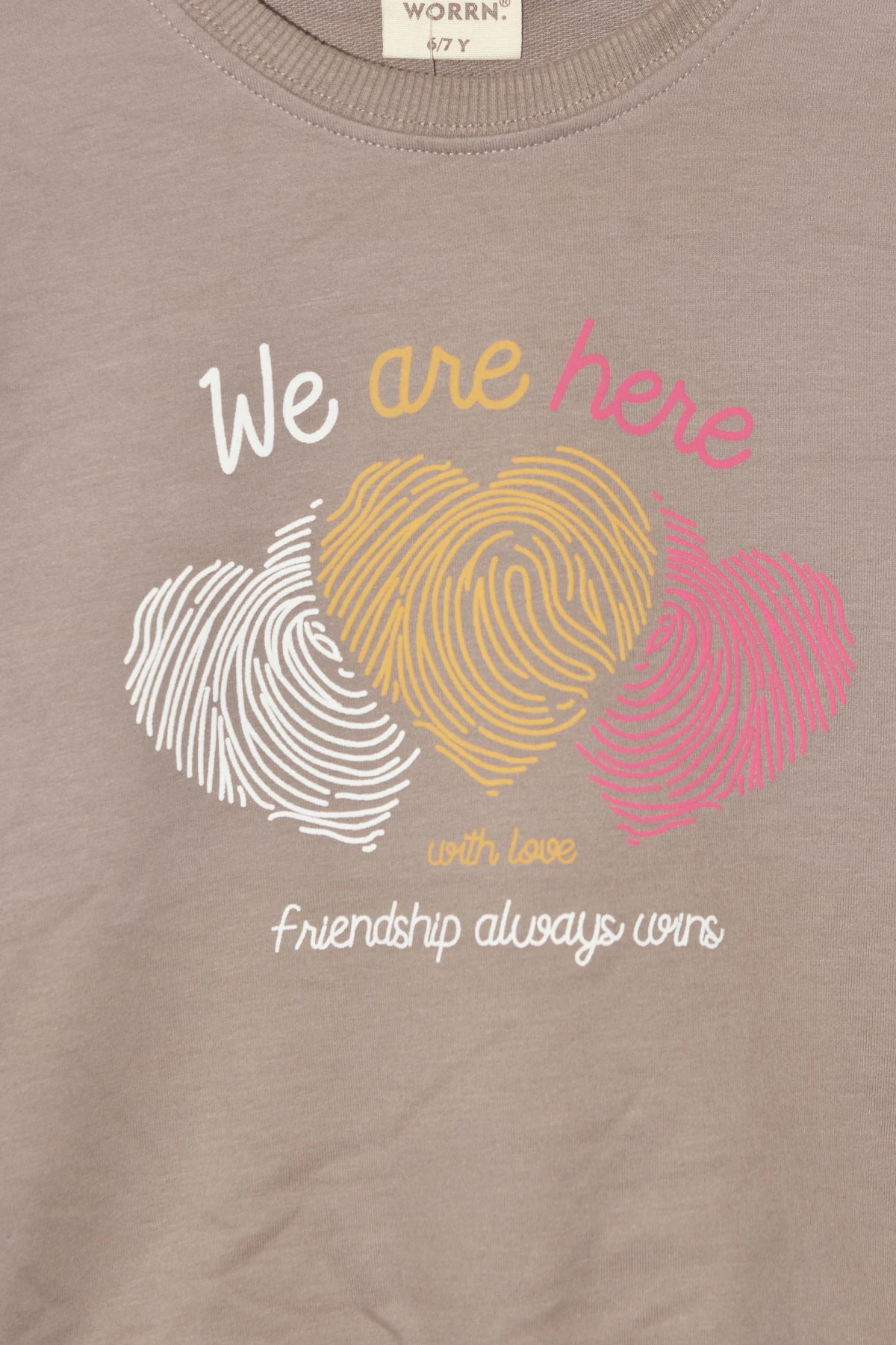 Kız Çocuk %100 Pamuk Kalp Desenli Bisiklet Yaka Trend Sweatshirt - 1022S - Kahverengi