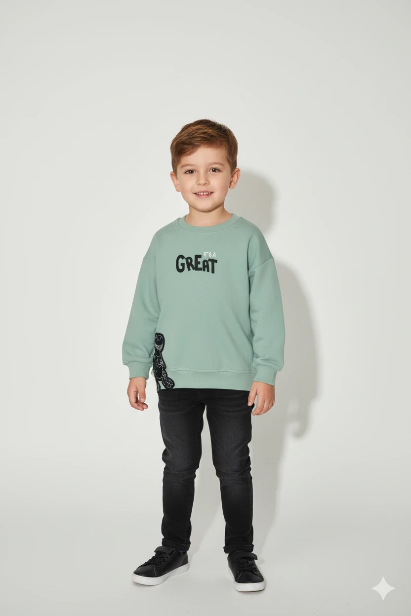 Erkek Çocuk %100 Pamuk Great Baskılı Sweatshirt 2144-1