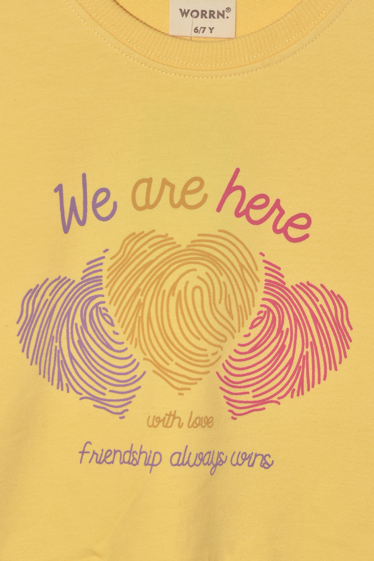 Kız Çocuk %100 Pamuk Kalp Desenli Bisiklet Yaka Trend Sweatshirt - 1022S - Sarı