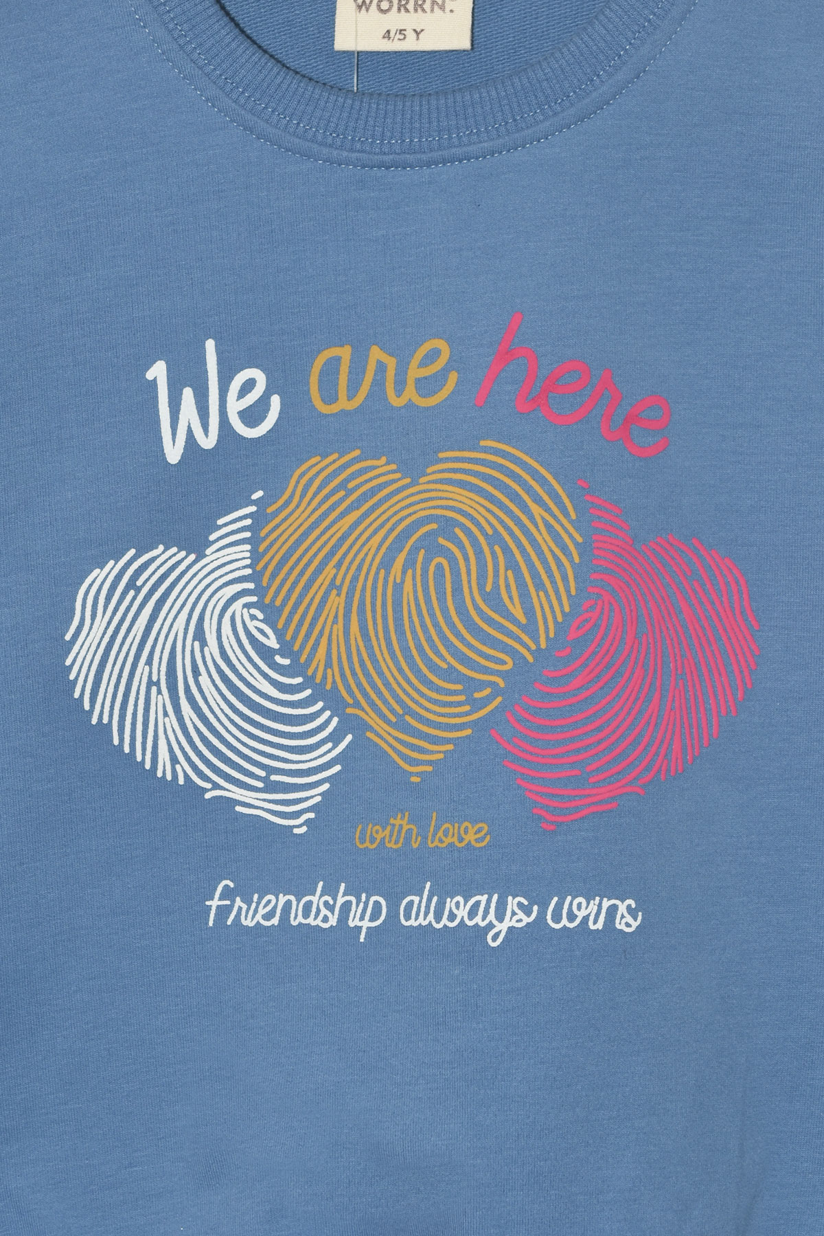 Kız Çocuk %100 Pamuk Kalp Desenli Bisiklet Yaka Trend Sweatshirt - 1022S - Mavi