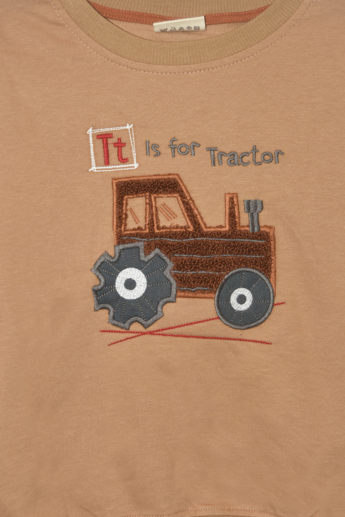 Erkek Çocuk %100 Pamuk Traktör Nakış Süzeneli Sweatshirt 2151-1 - Kahverengi