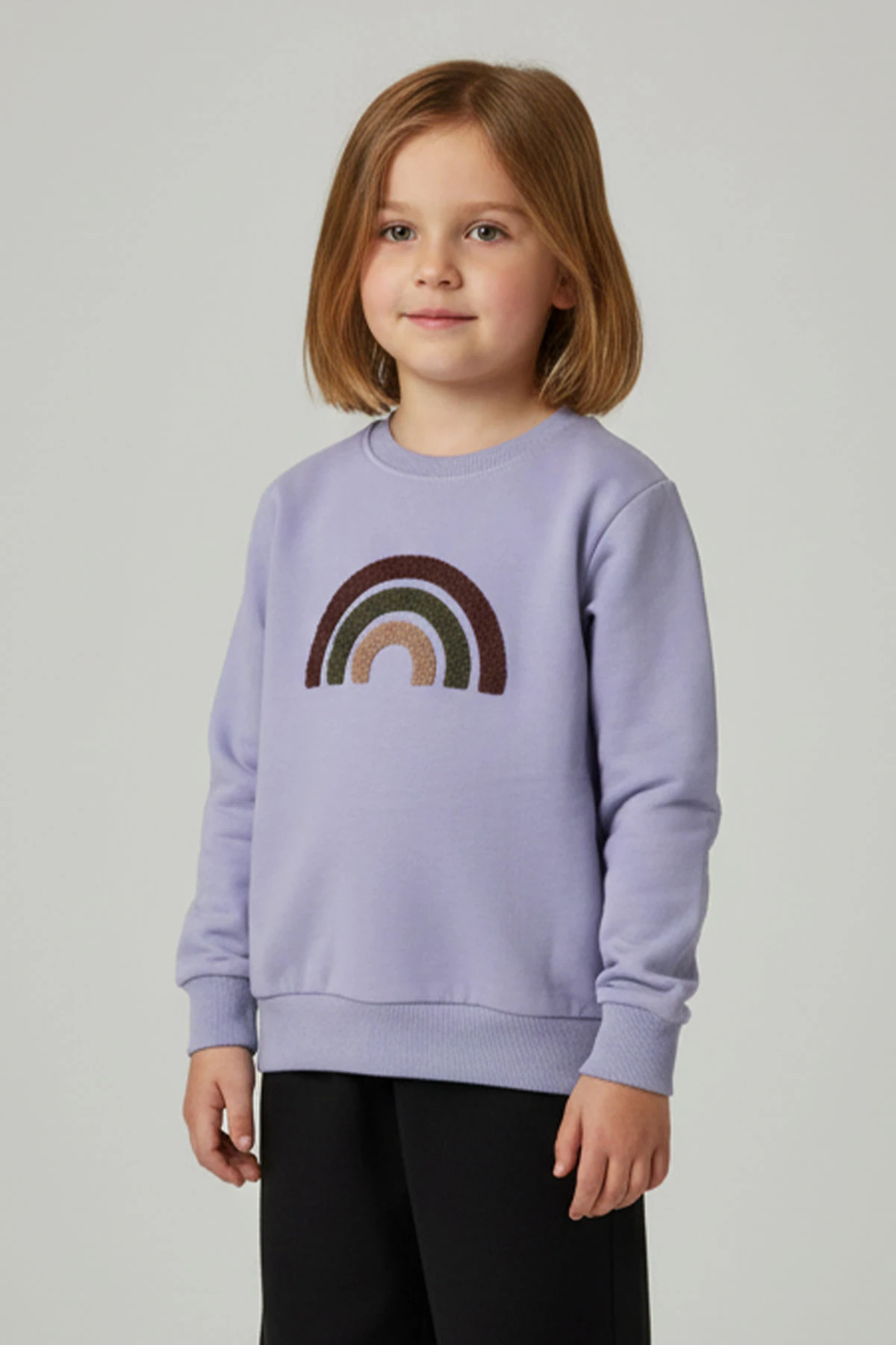 Unisex Kız / Erkek Çocuk %100 Pamuk Gökkuşağı Süzeneli Sweatshirt - 1021