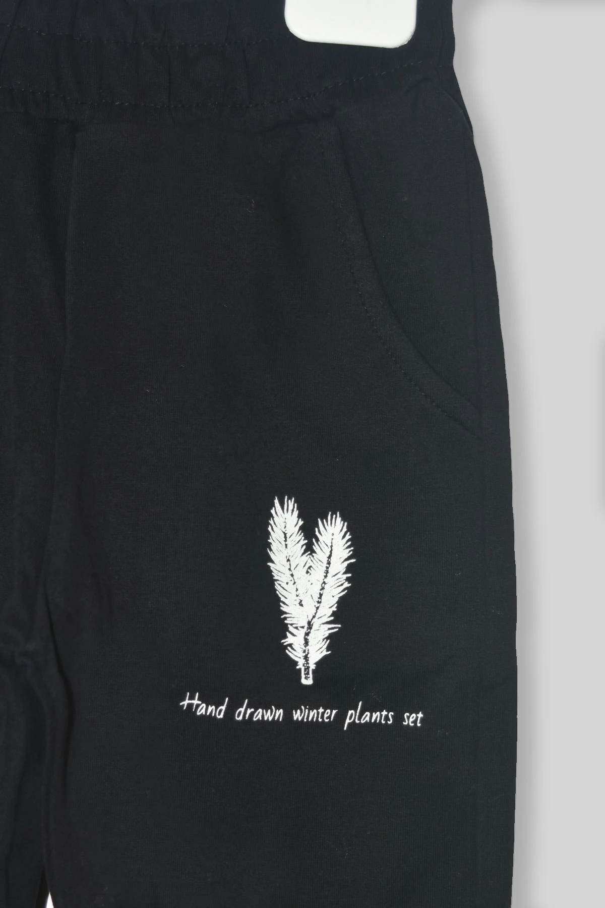 Erkek Çocuk %100 Organik Pamuk Bitki Baskılı Yumuşacık Trend Eşofman Takımı - 1008 - Siyah