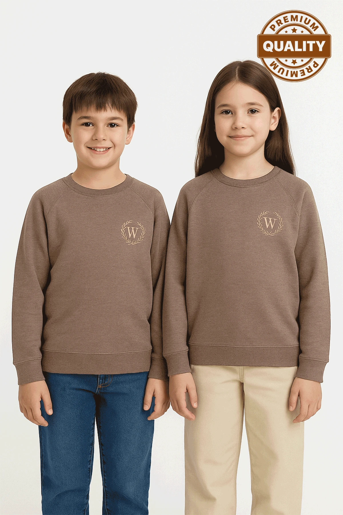 Erkek Kız Çocuk Reglan Kol Premium Kalite Sweatshirt - 1004/1005 - Vizon