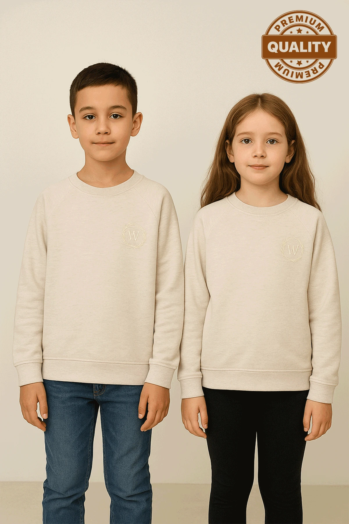 Erkek Kız Çocuk Reglan Kol Premium Kalite Sweatshirt - 1004/1005 - Bej