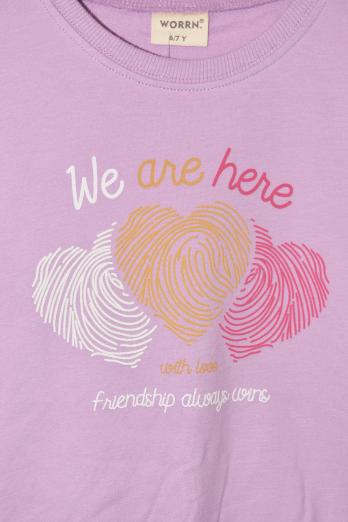 Kız Çocuk %100 Pamuk Kalp Desenli Bisiklet Yaka Trend Sweatshirt - 1022S - Lila