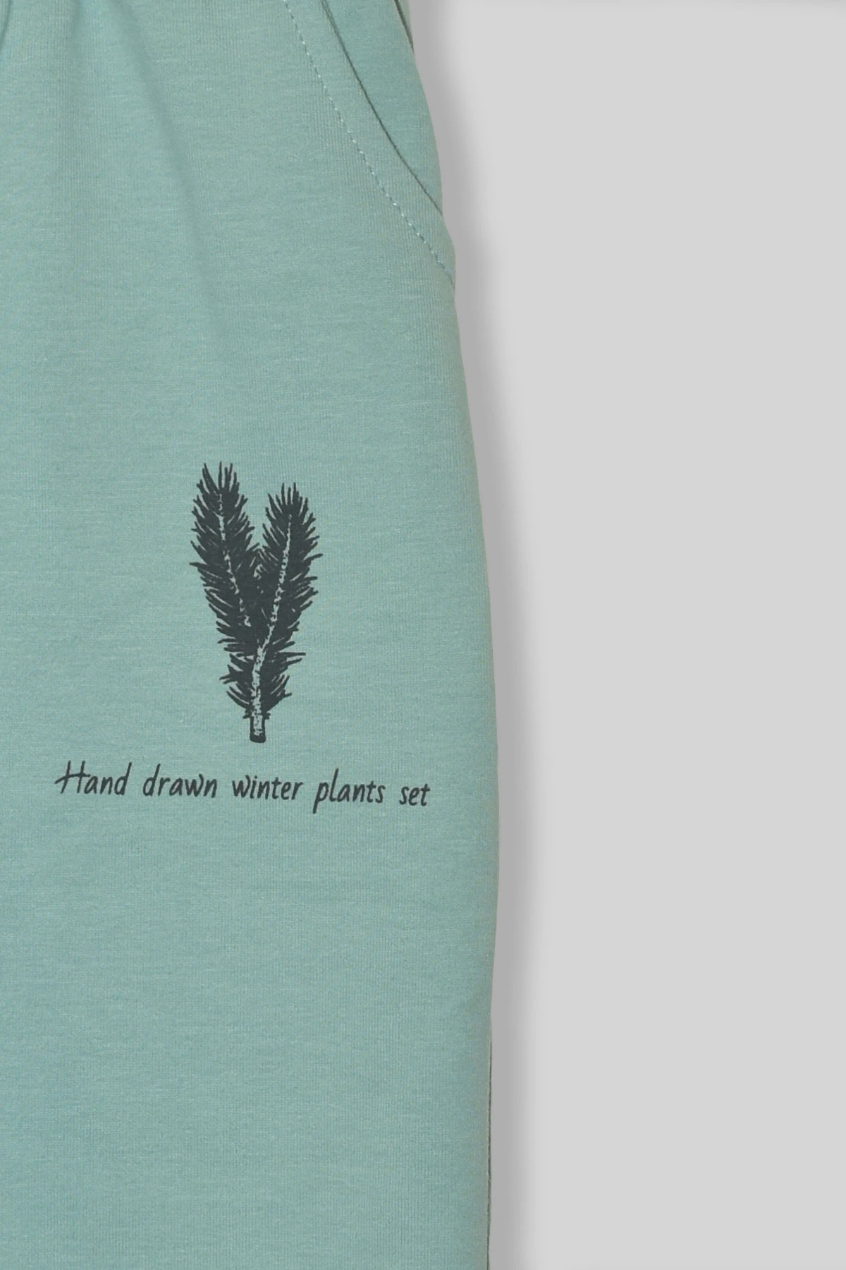 Kız Çocuk %100 Organik Pamuk Bitki Baskılı Yumuşacık Trend Eşofman Takımı - 1008 - Mint