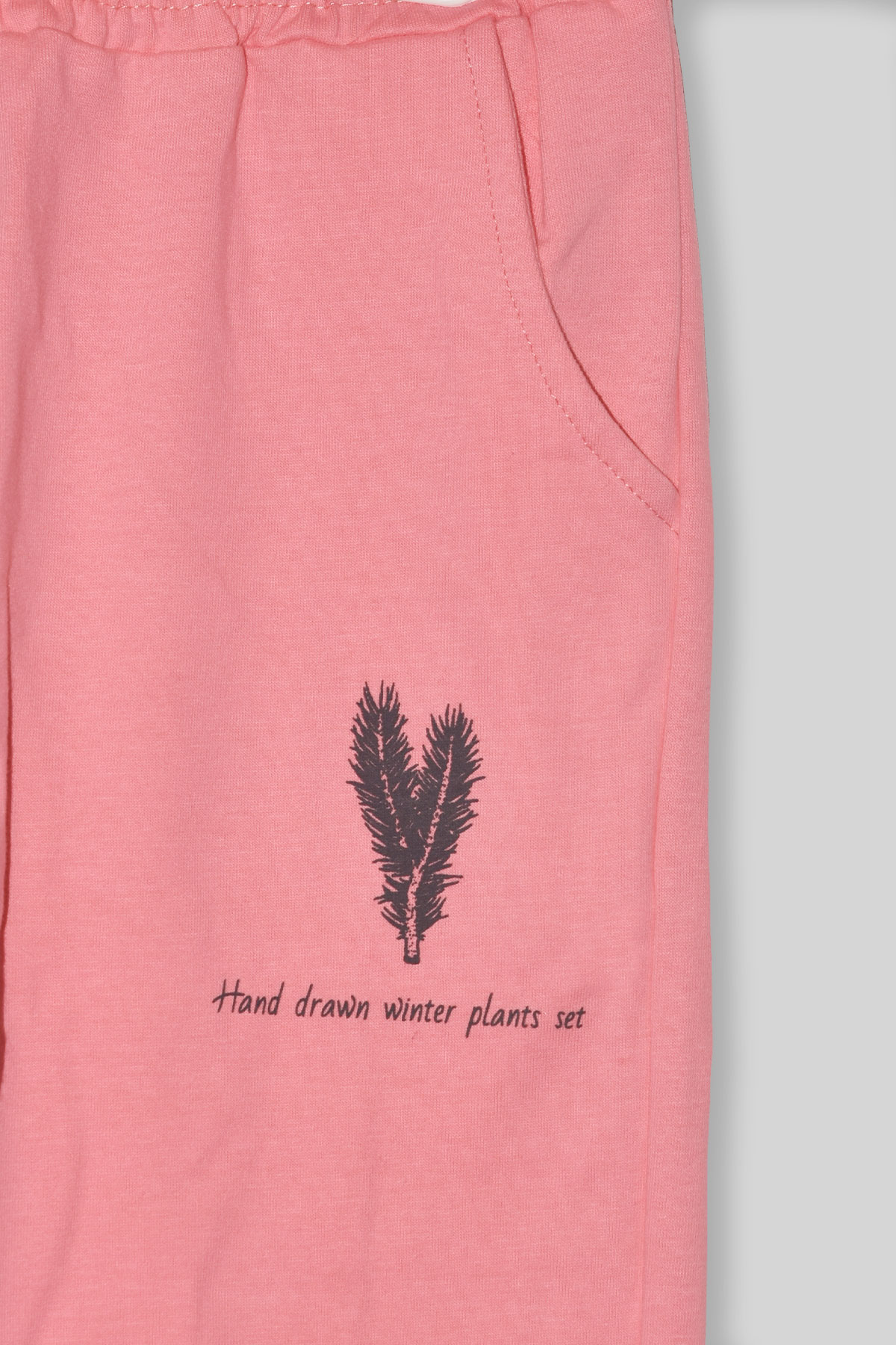 Kız Çocuk %100 Organik Pamuk Bitki Baskılı Yumuşacık Trend Eşofman Takımı - 1008 - Pudra