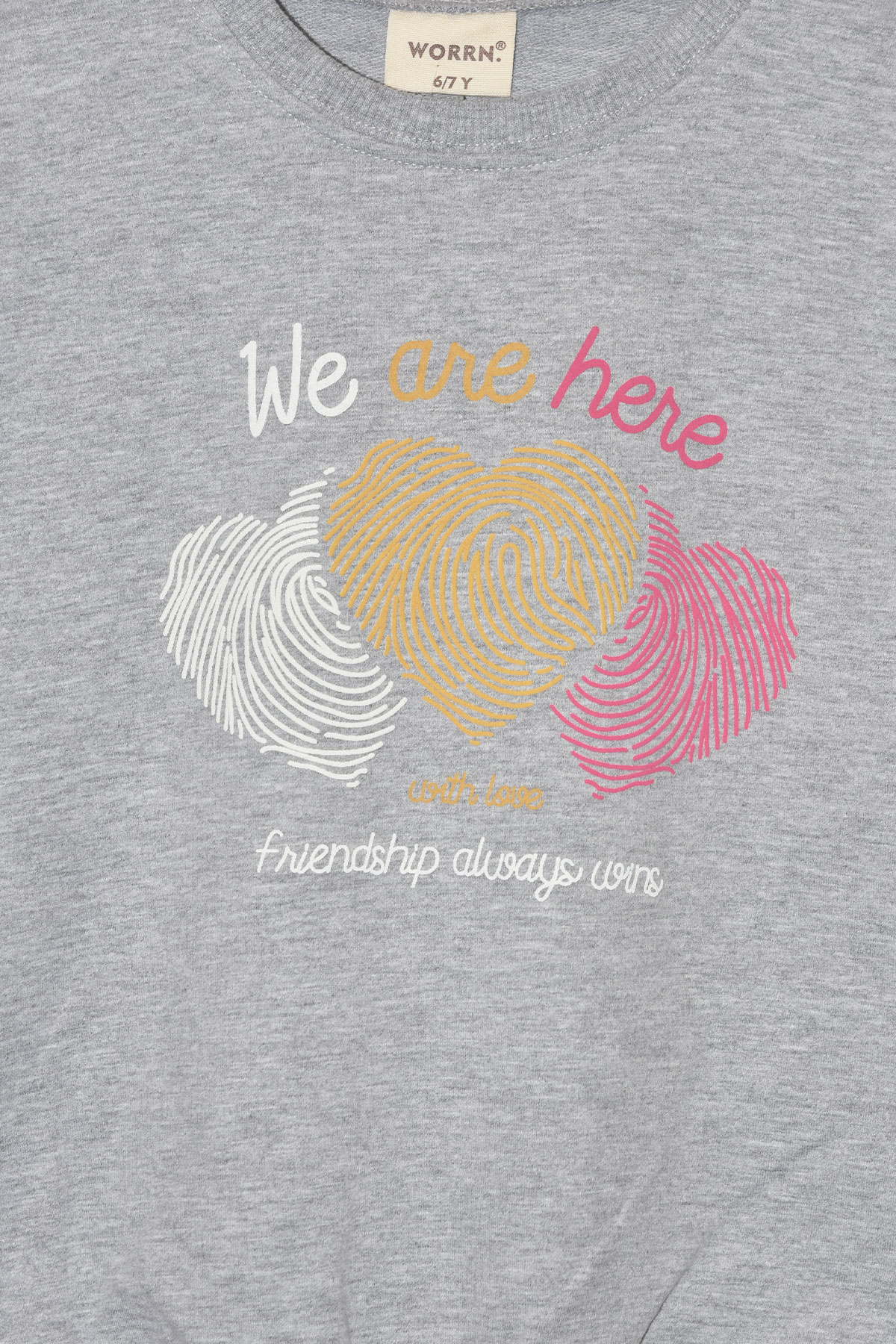 Kız Çocuk %100 Pamuk Kalp Desenli Bisiklet Yaka Trend Sweatshirt - 1022S - Gri