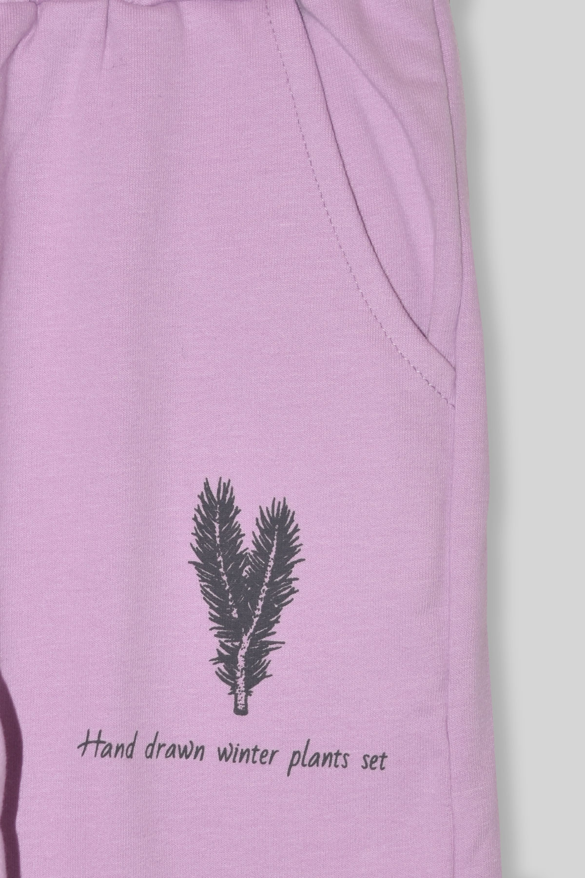 Kız Çocuk %100 Organik Pamuk Bitki Baskılı Yumuşacık Trend Eşofman Takımı - 1008 - Lila