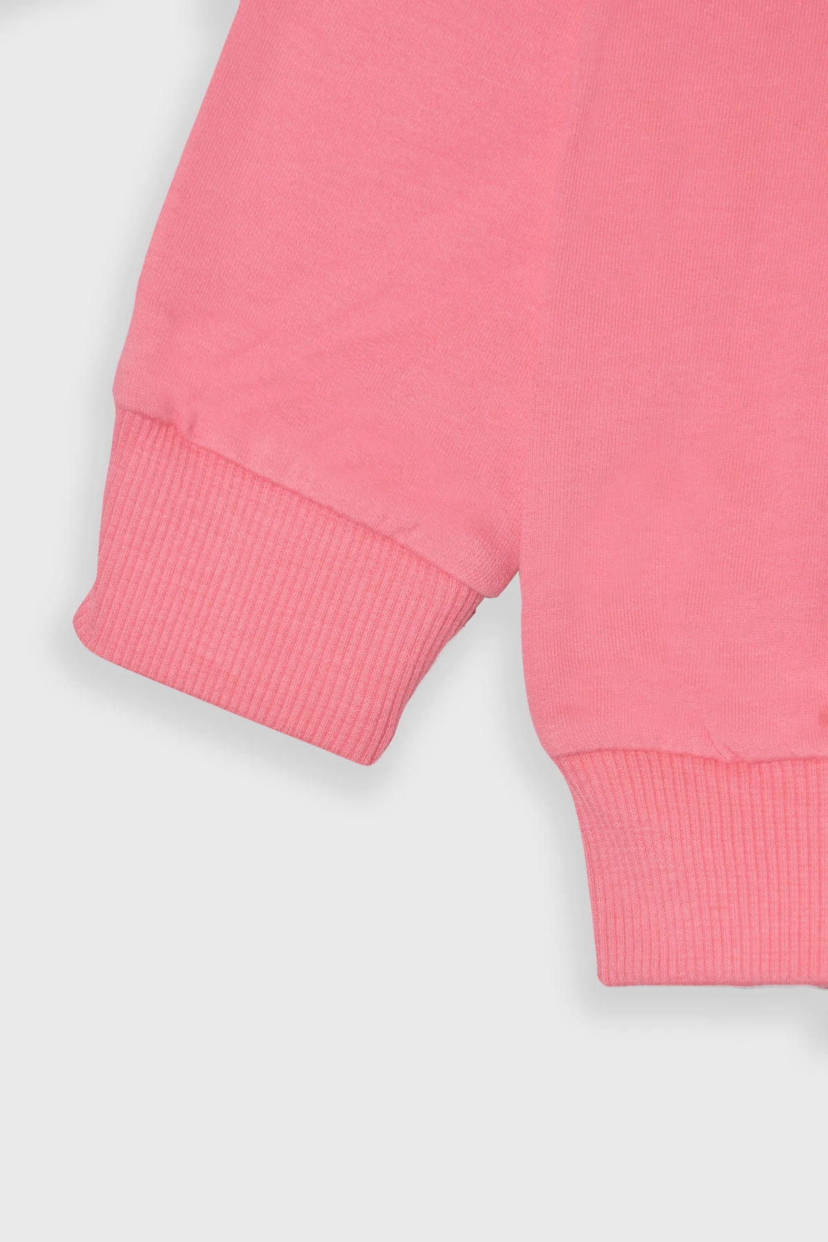 Kız Çocuk %100 Pamuk Kalp Desenli Bisiklet Yaka Trend Sweatshirt - 1022S - Pembe