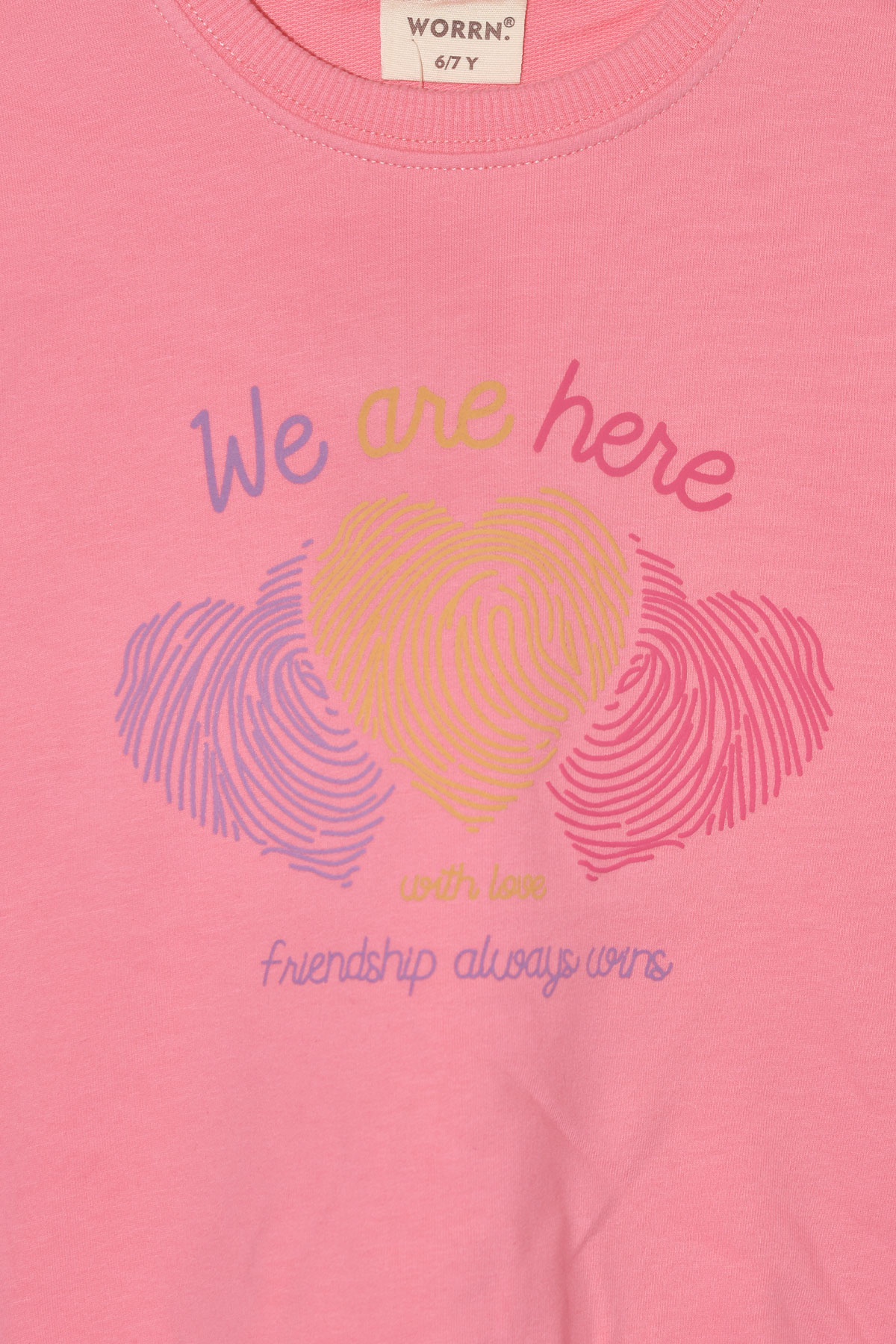 Kız Çocuk %100 Pamuk Kalp Desenli Bisiklet Yaka Trend Sweatshirt - 1022S - Pembe