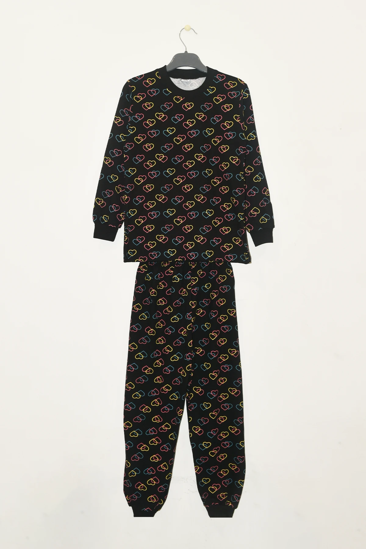 Kız Erkek Çocuk Desenli Pamuklu Rahat Pijama Takımı - 1040 - Siyah