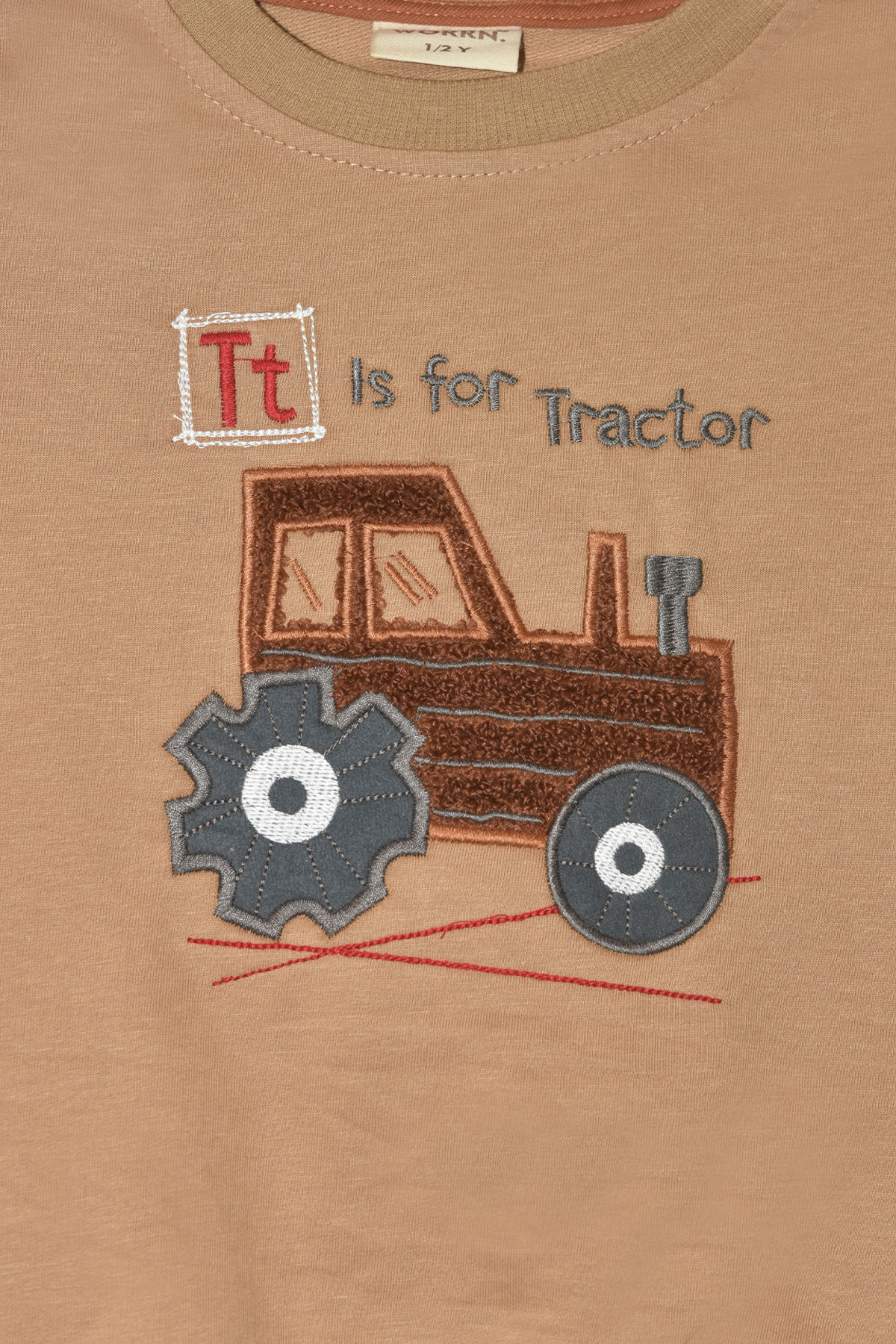 Erkek Çocuk %100 Pamuk Traktör Nakış Süzeneli Trend Eşofman Takım - 2151 - Kahverengi