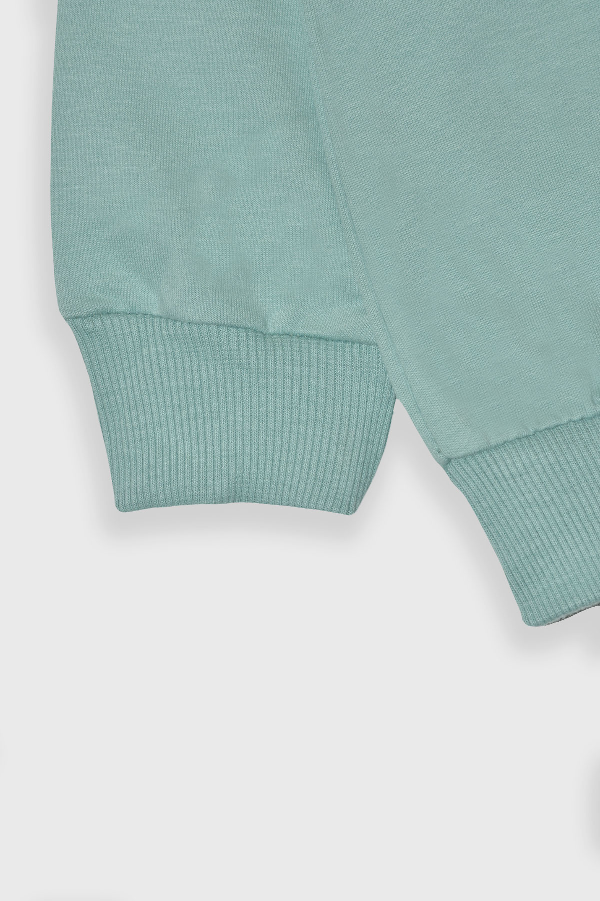 Kız Çocuk %100 Pamuk Kalp Desenli Bisiklet Yaka Trend Sweatshirt - 1022S - Mint