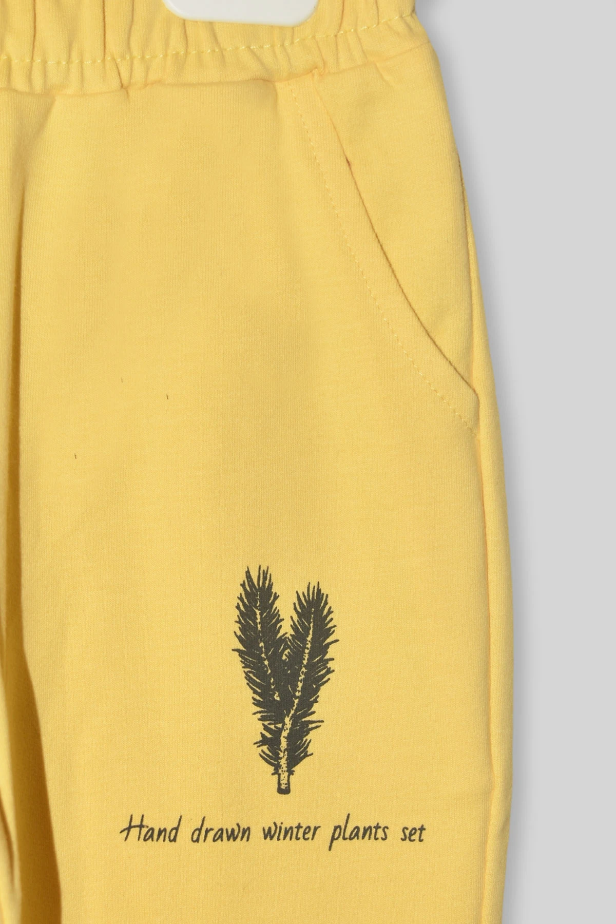 Erkek Çocuk %100 Organik Pamuk Bitki Baskılı Yumuşacık Trend Eşofman Takımı - 1008 - Sarı