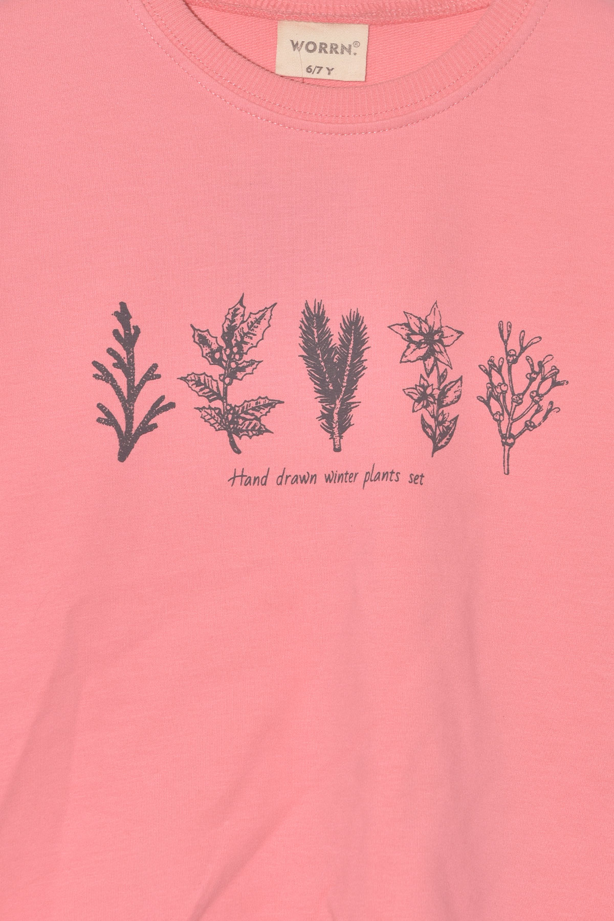 Kız Çocuk %100 Organik Pamuk Bitki Baskılı Yumuşacık Trend Eşofman Takımı - 1008 - Pudra