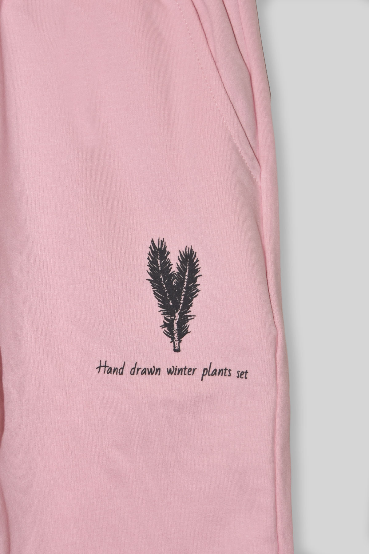 Kız Çocuk %100 Organik Pamuk Bitki Baskılı Yumuşacık Trend Eşofman Takımı - 1008 - Pembe