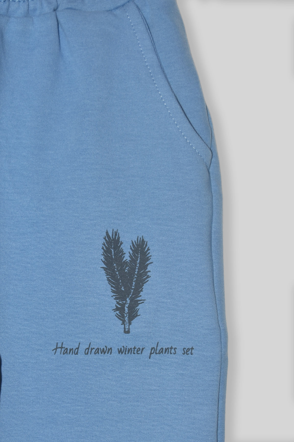 Erkek Çocuk %100 Organik Pamuk Bitki Baskılı Yumuşacık Trend Eşofman Takımı - 1008 - İndigo