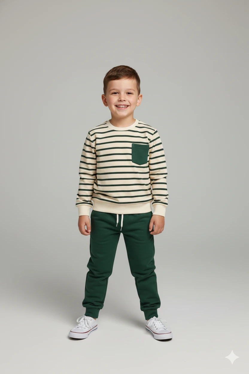 Unisex Çizgili Supreme Kumaş Cep Detaylı Paça Ribanalı Takım - 1039698