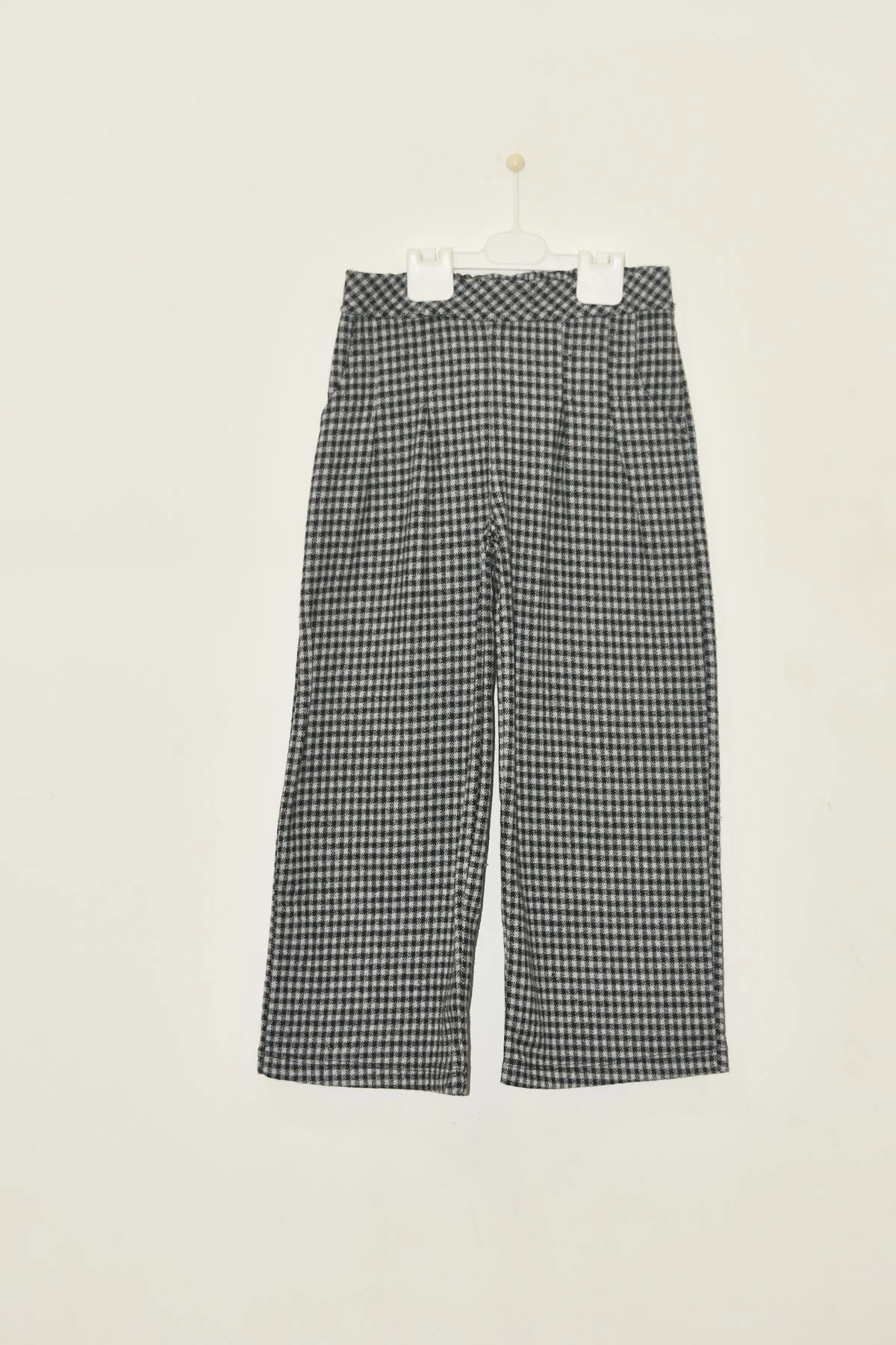 Kız Çocuk Kışlık Kareli Beli Lastikli Cepli Pileli Palazzo Pantolon - 1019K