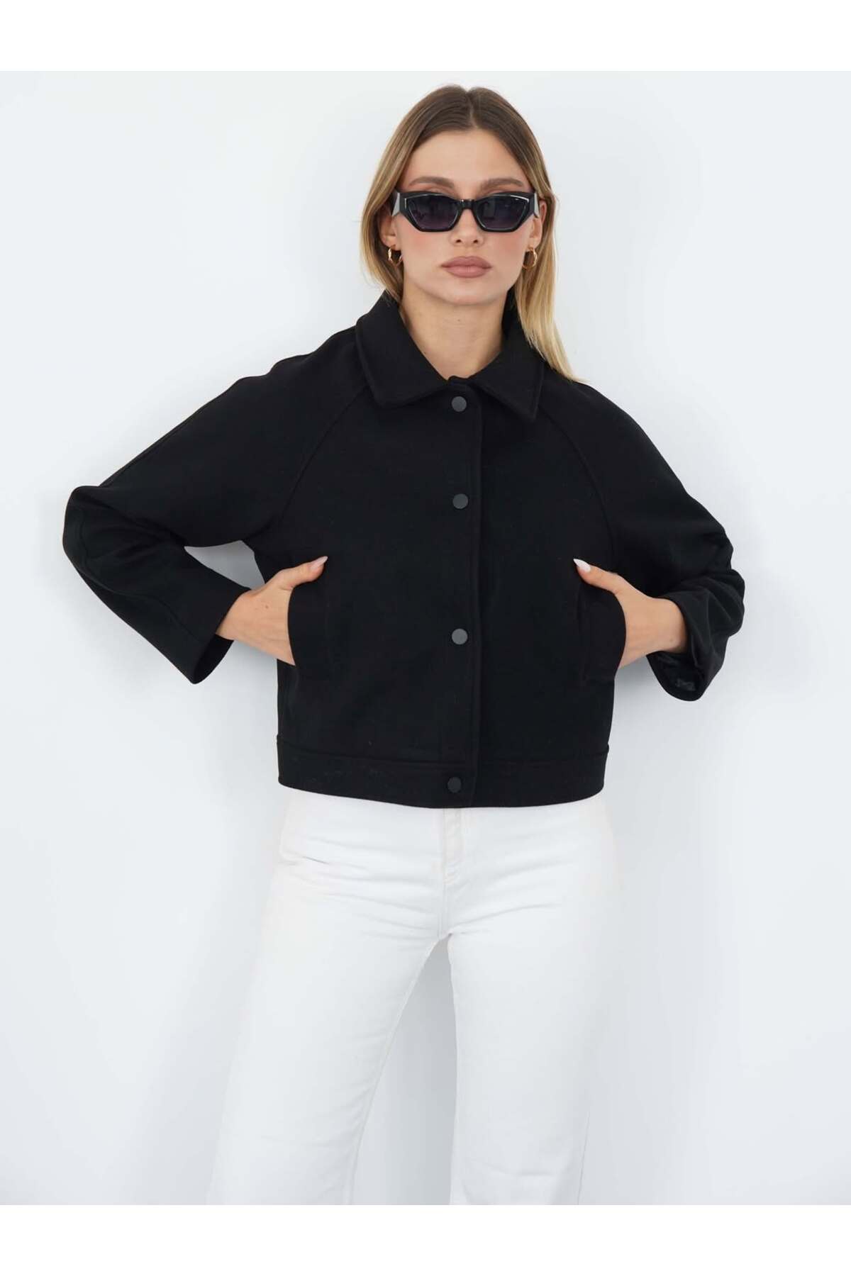 REGLAN KISA KOL KAŞE CEKET (Cepli, Astarlı)