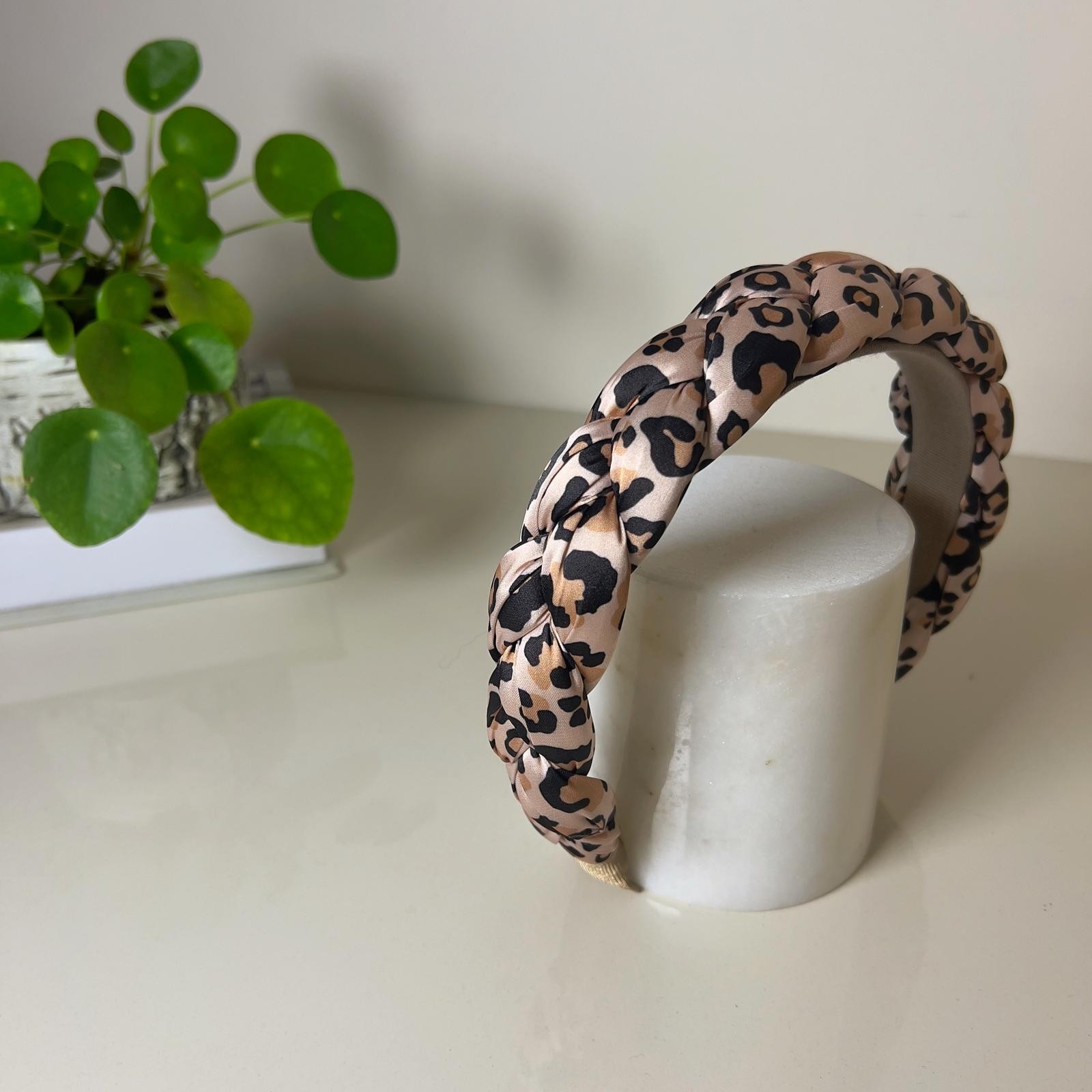 BRAID LEOPARD HEADBAND - Bej