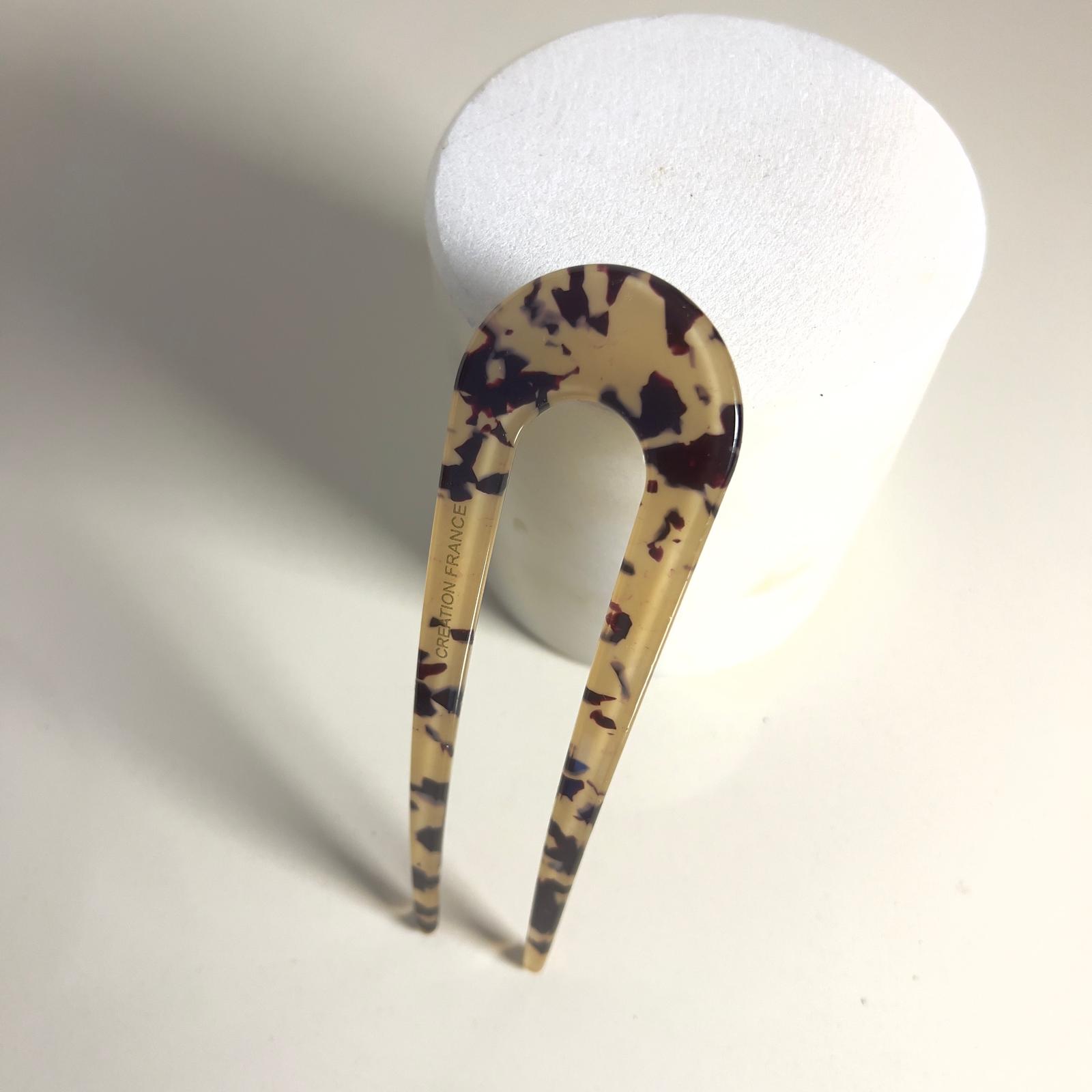 French Pin Hair Pin  - Krem Leopar
