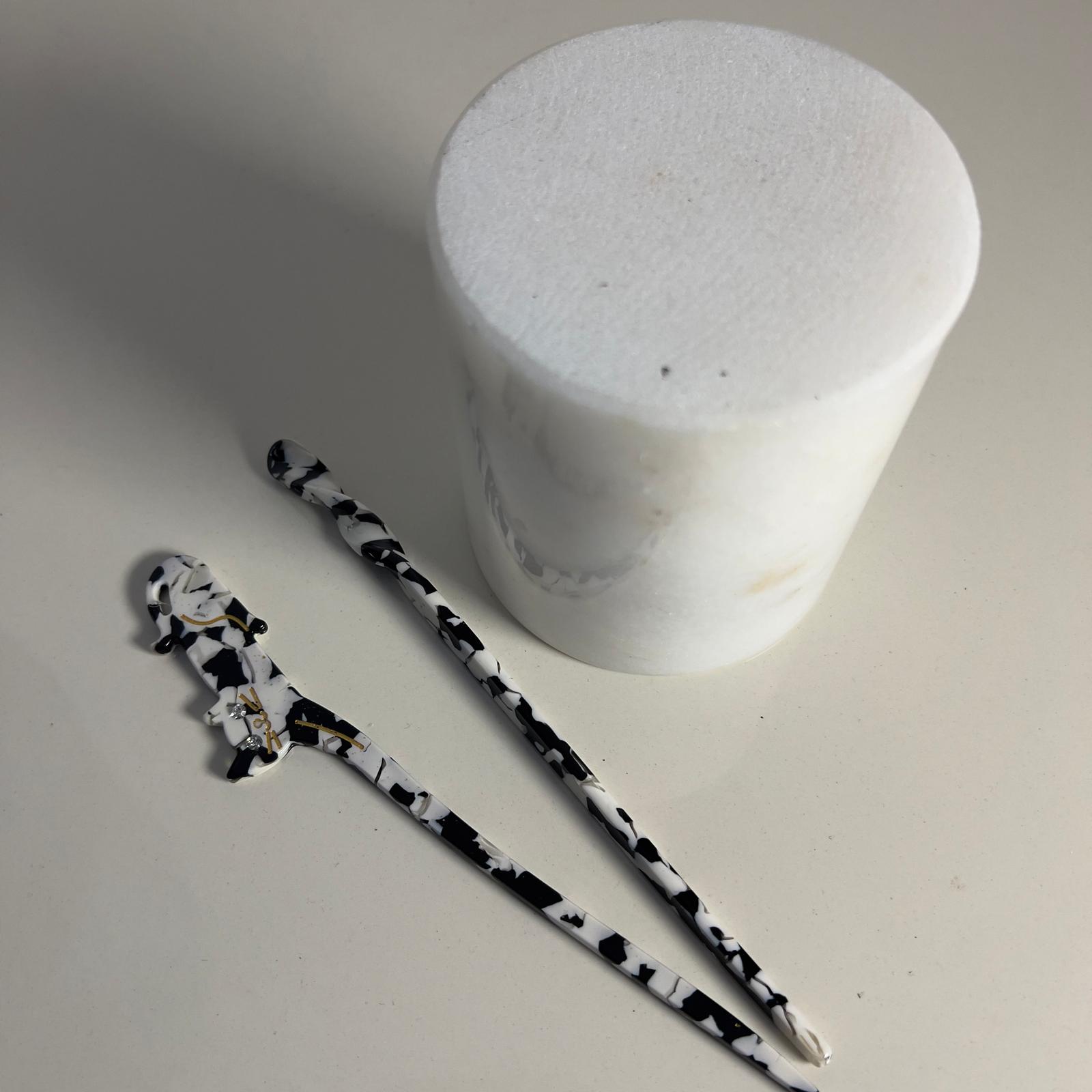 French Pin Hair Pin Pencil Style  - Siyah - Beyaz