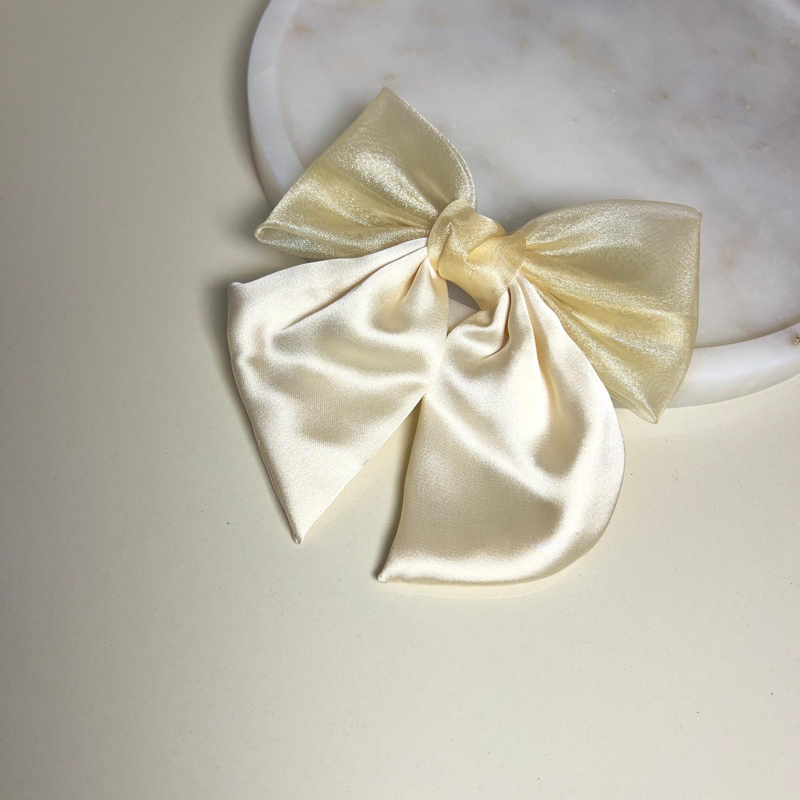 Organze & Saten Fiyonk Hair Clips - Ekru