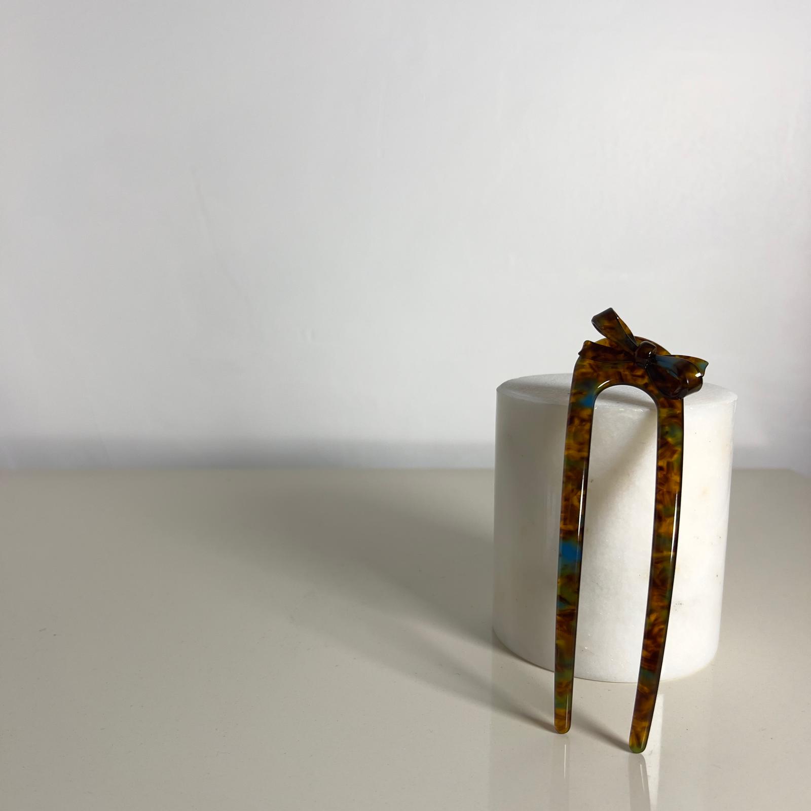 French Pin with Bow Hair Pin - Kahverengi - Mavi