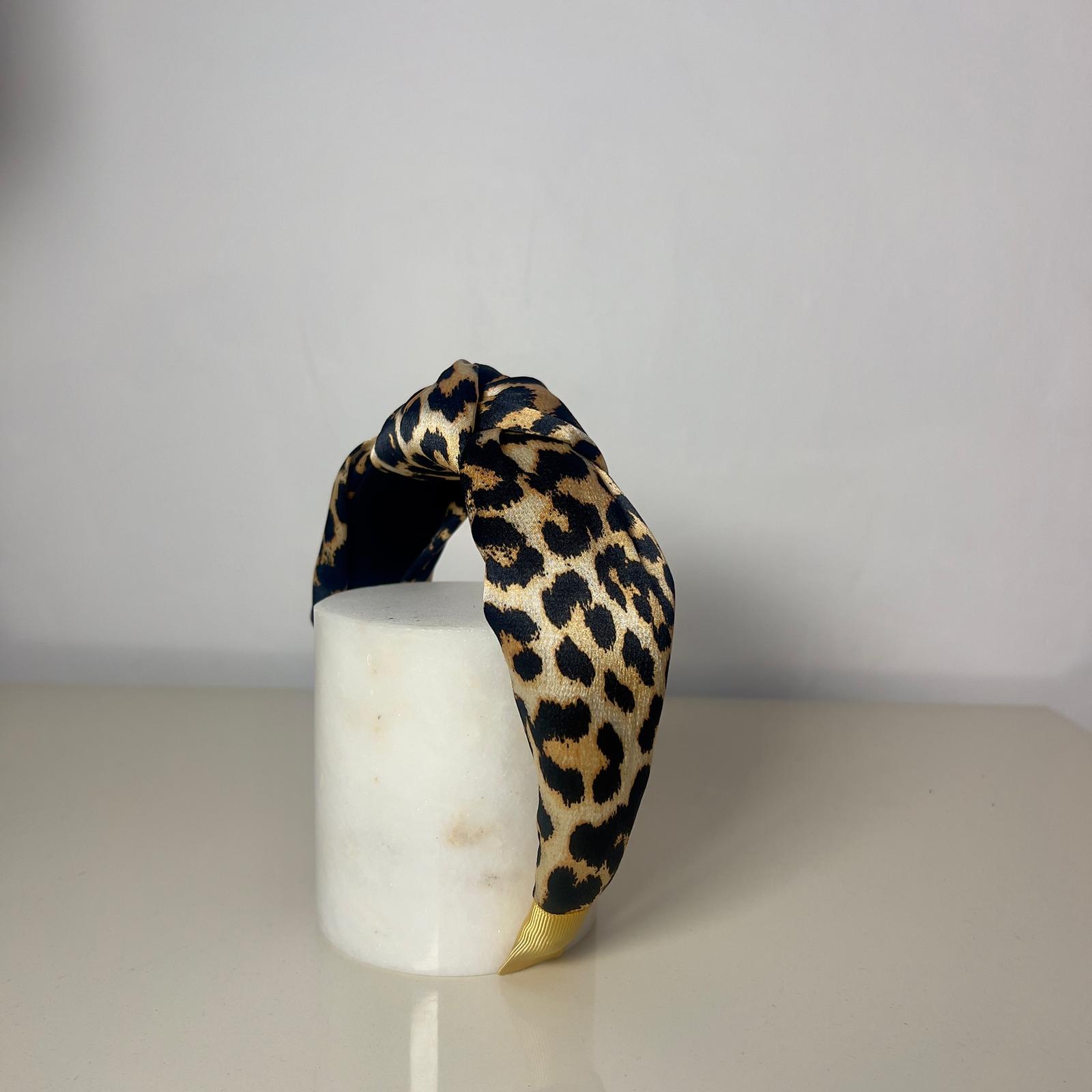 SATEEN GOLD LEOPARD HEADBAND - Kahve Leopar