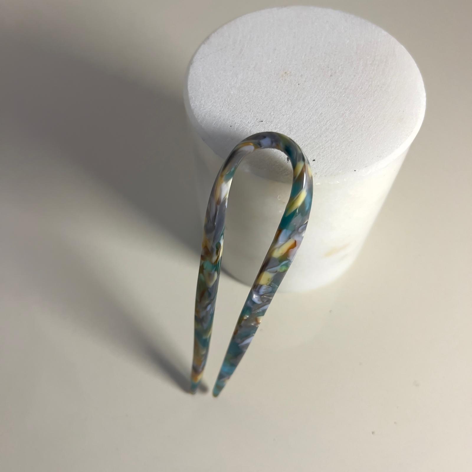 Twist French Pin Hair Pin  - Mavi - Beyaz