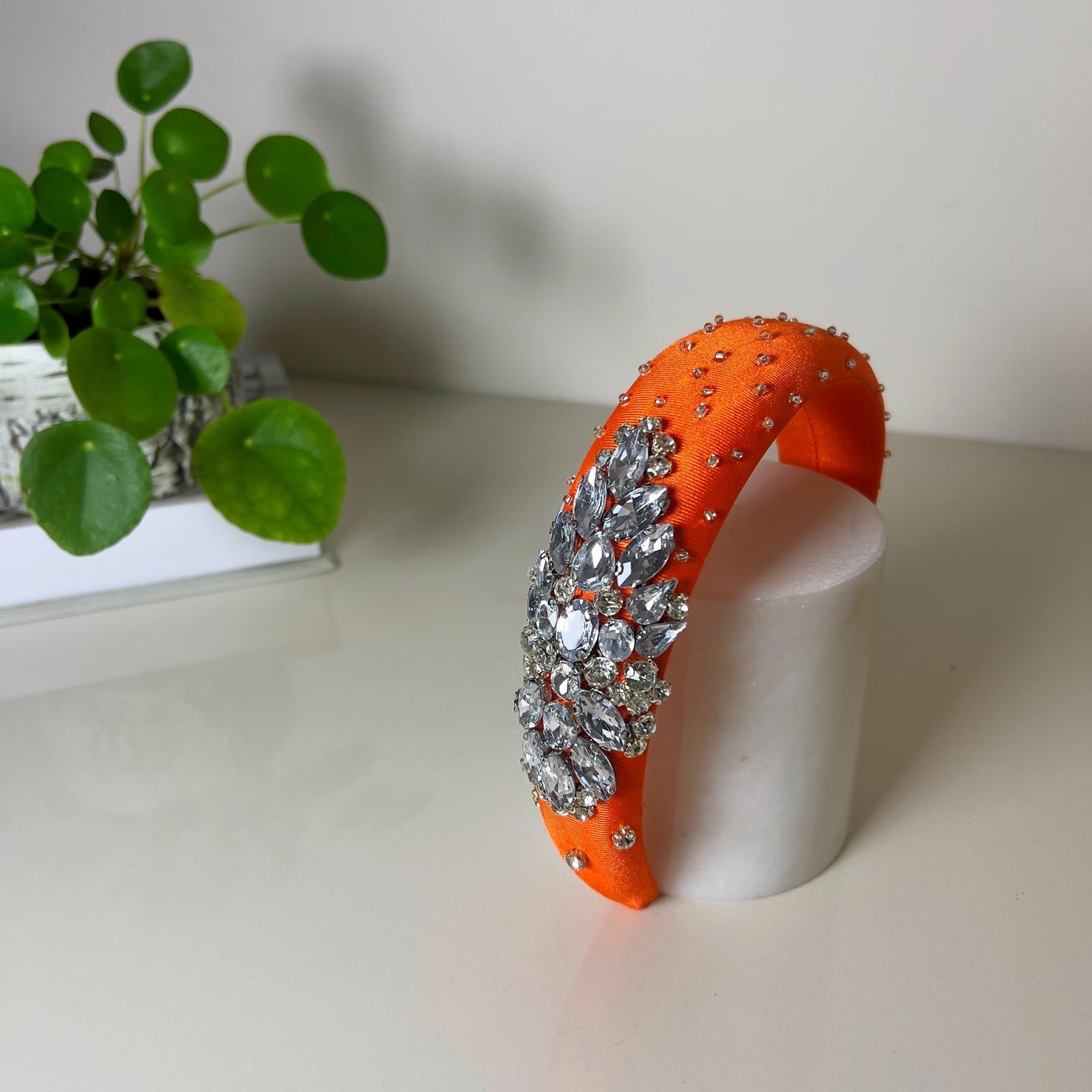 SWAROVSKI STONE HANDMADE HEADBAND - Turuncu