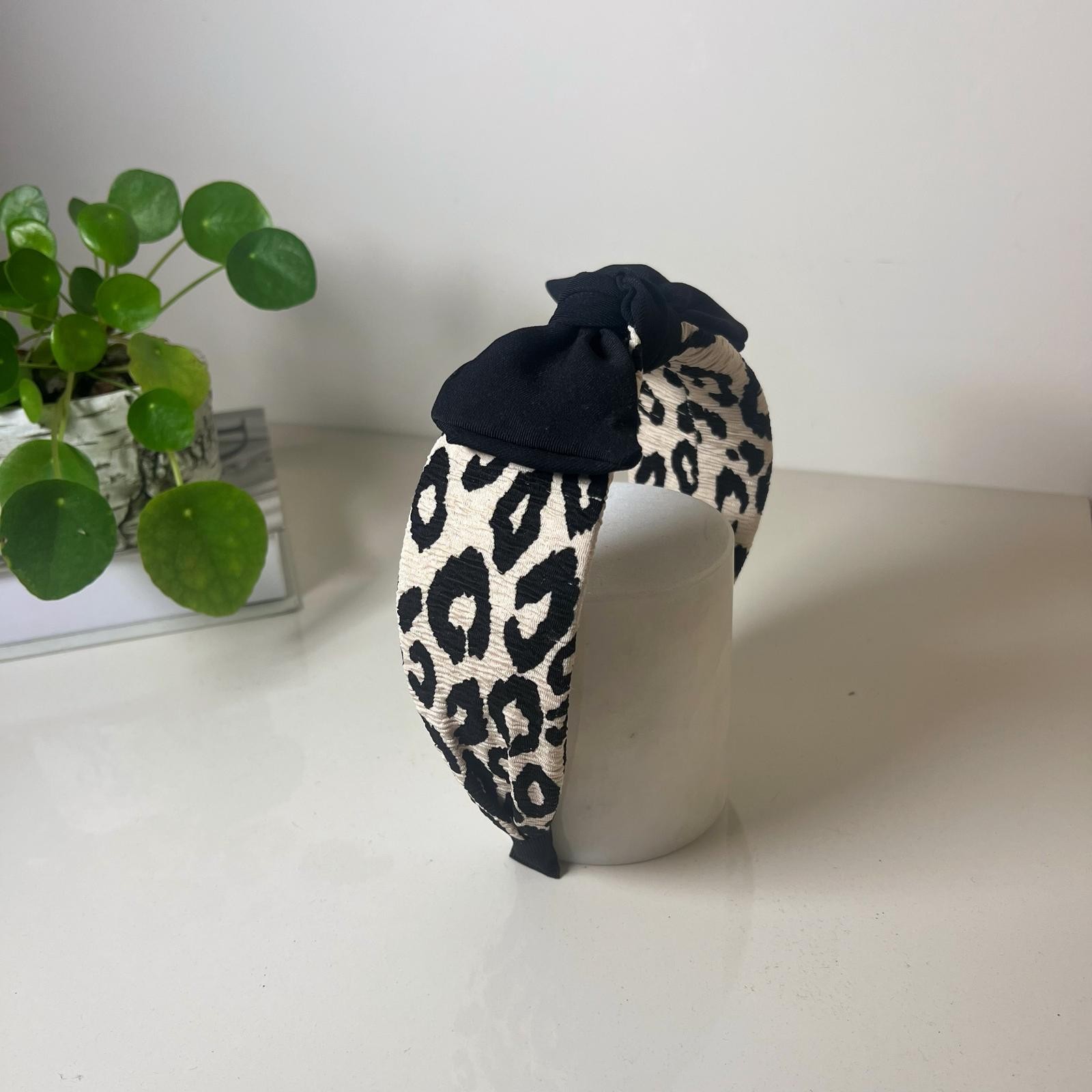 LEOPARD KNOT BOW HEADBAND - Ekru