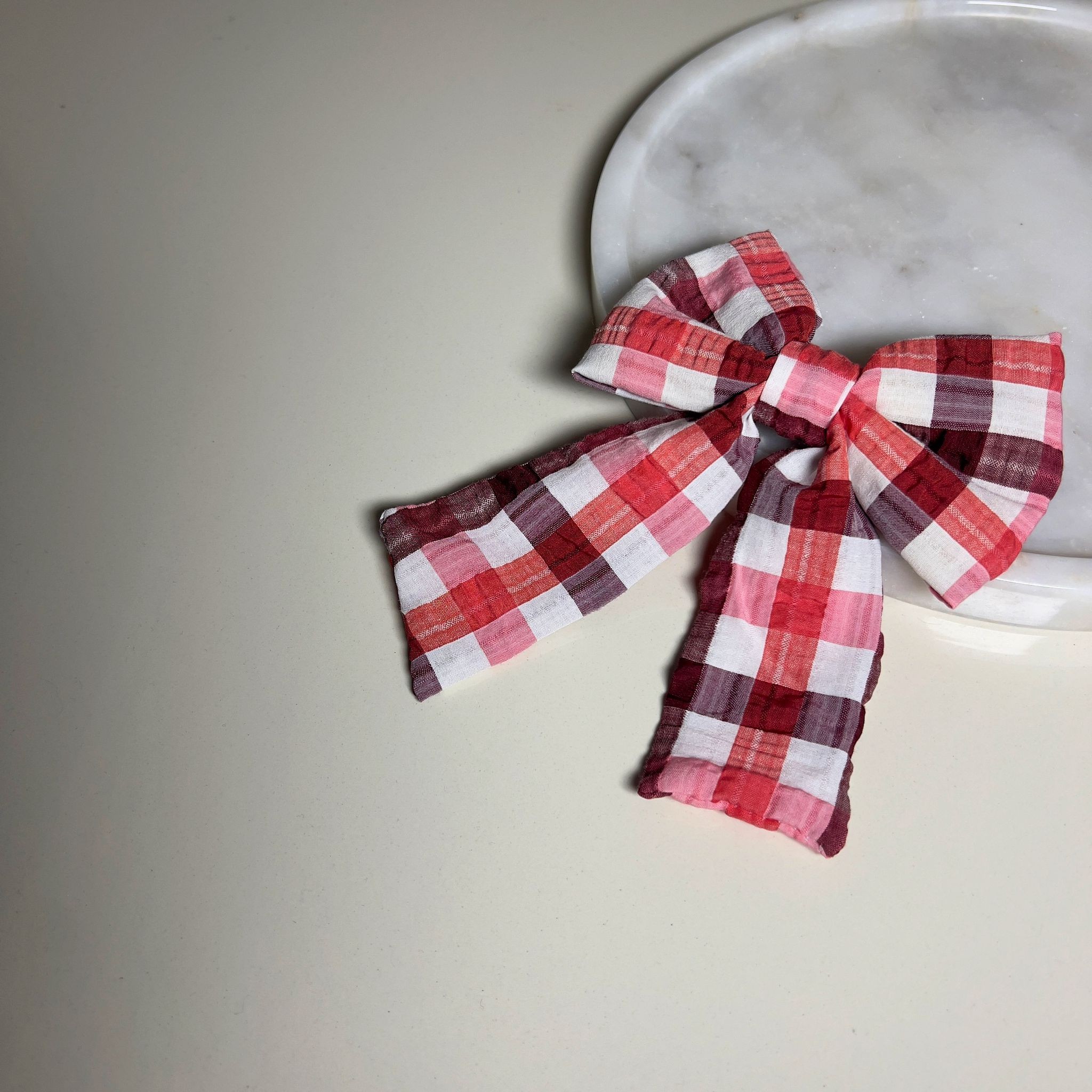 Renkli Ekose Fiyonk Toka Kadın Saç Aksesuarı Toka - Pembe