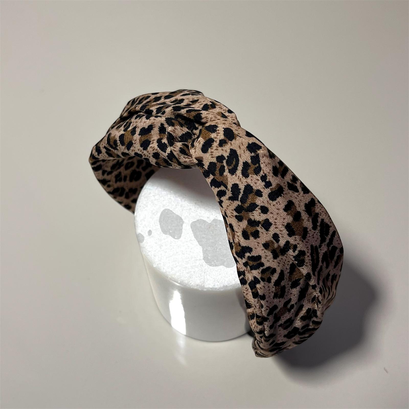 LEOPARD MEDIUM KNOT HEADBAND - Krem Leopar