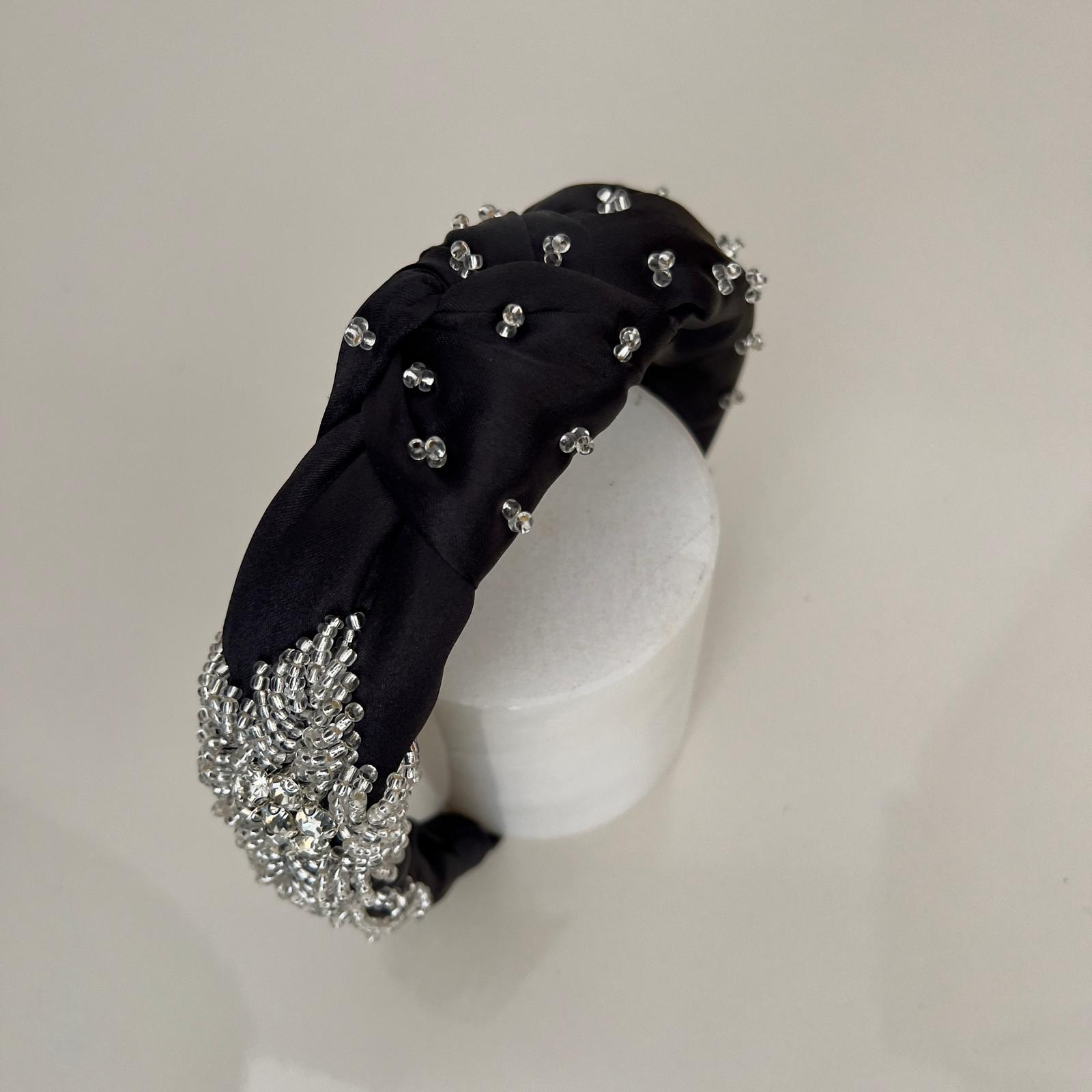 Black Flower Sateen Heather Headband 