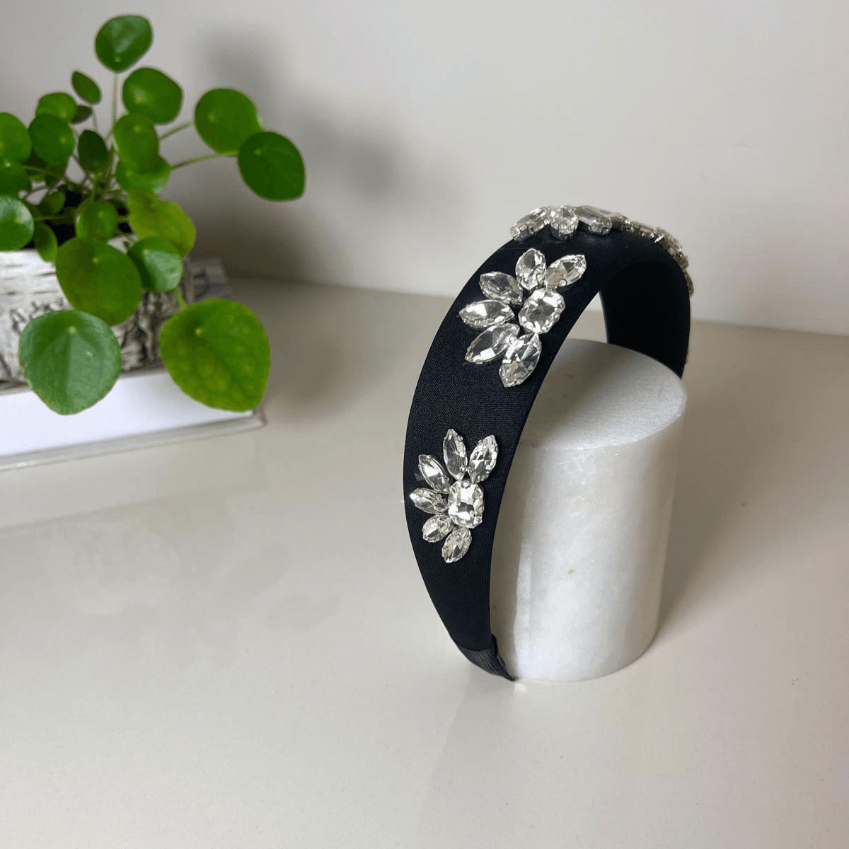 Swarovski Flower Headband - Siyah