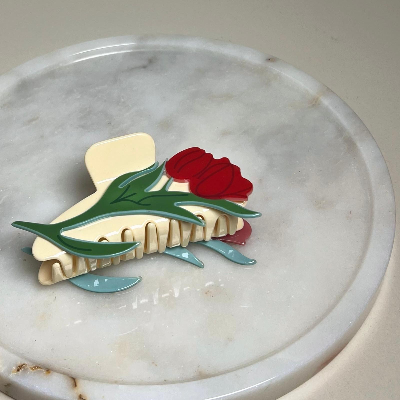 White Red Tulip Hair Clip 