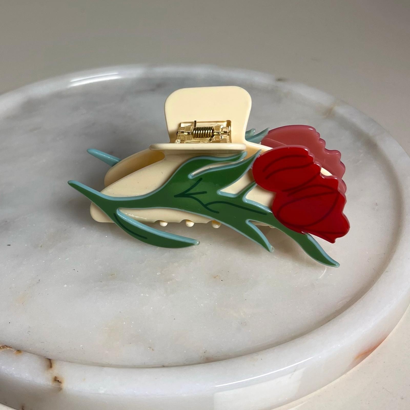 White Red Tulip Hair Clip 