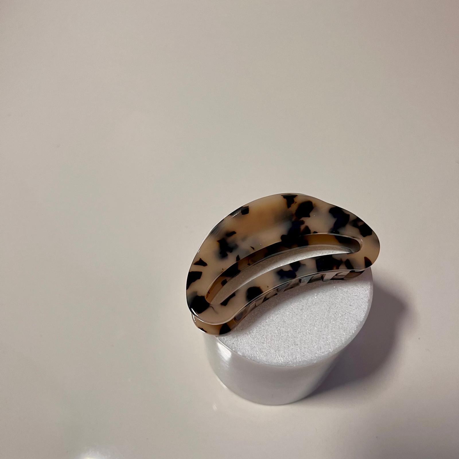 Oval Leopard Hair Clips - Krem Leopar