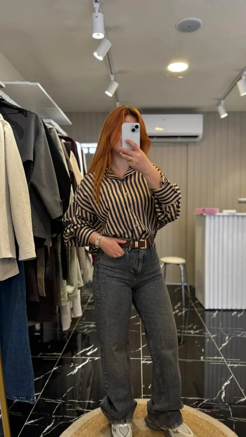 Kadın Oversize Çizgili Gömlek