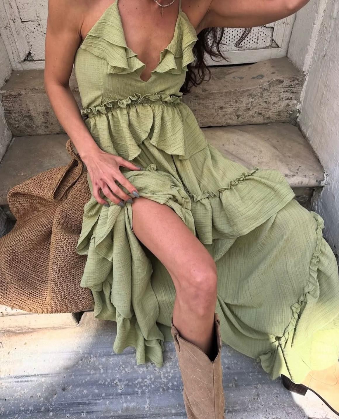 Mint Yeşili Boho Elbise 