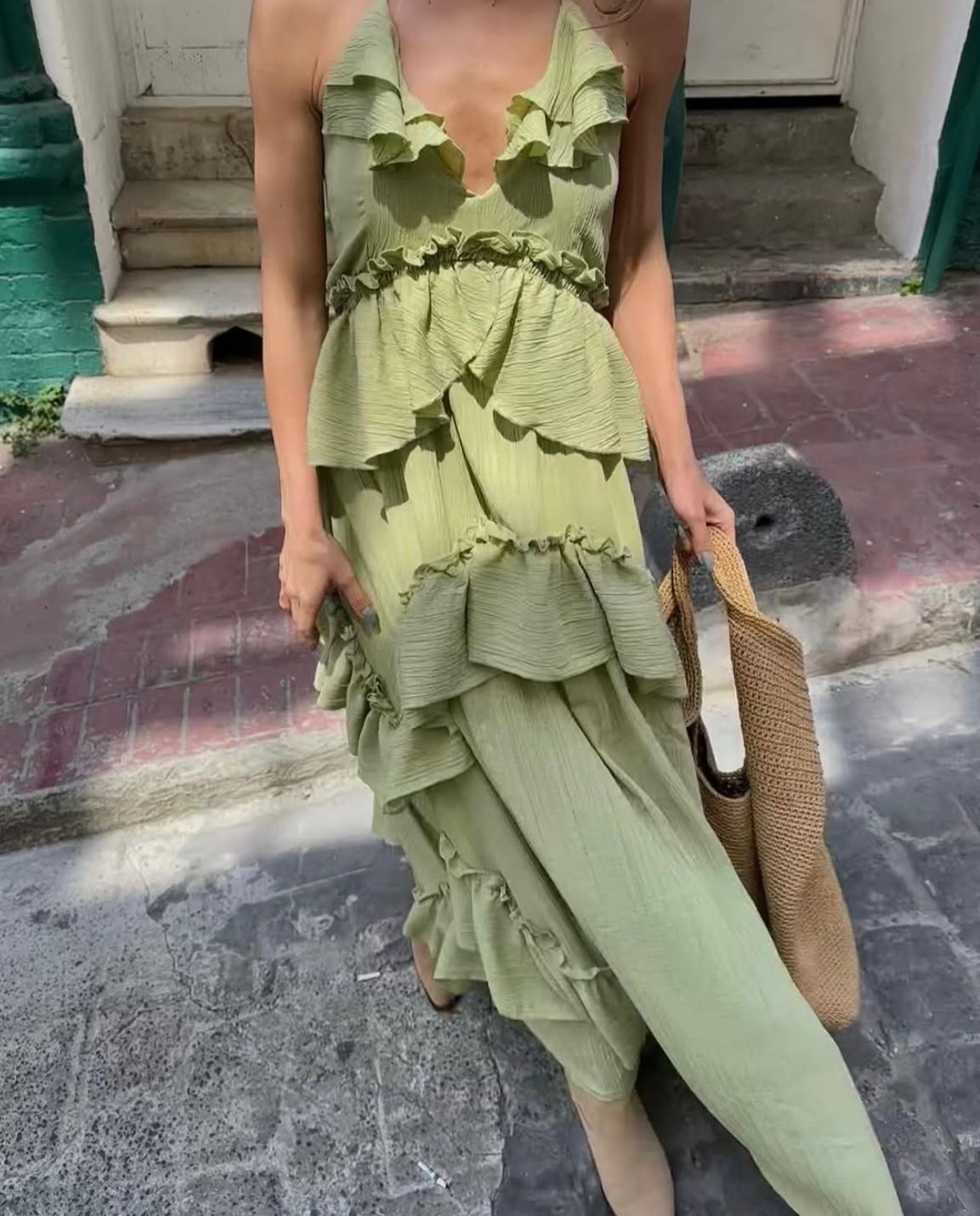 Mint Yeşili Boho Elbise 