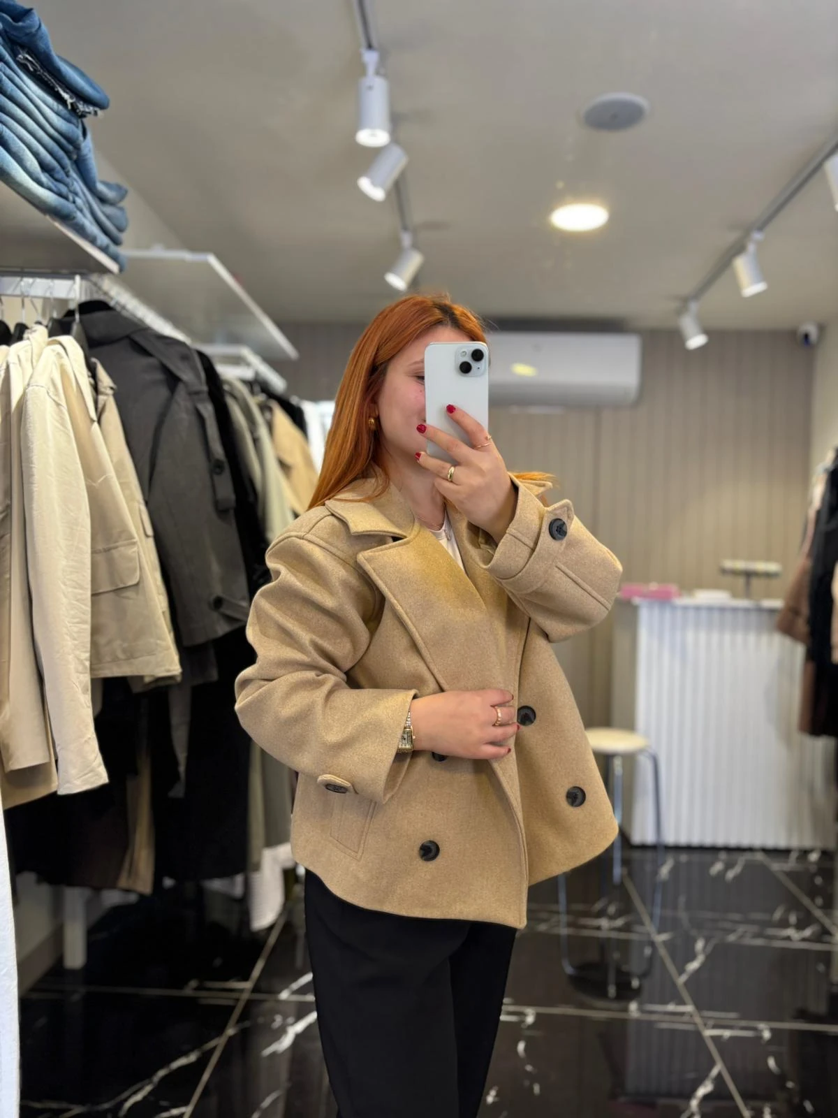 Kadın Bej Oversize Yün Kaban | Kışlık Şık ve Rahat Kaban Modeli